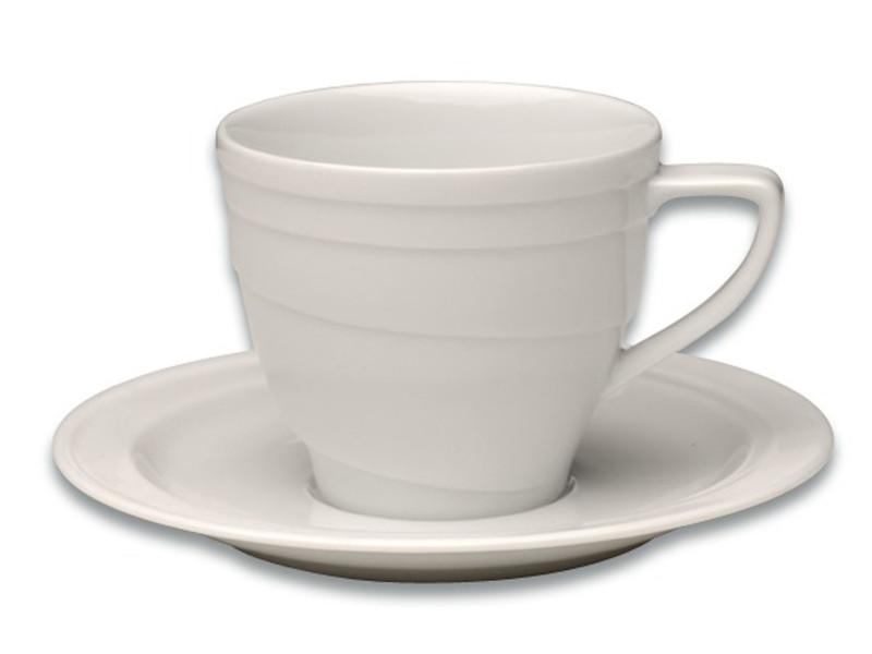 BergHOFF Eclipse 6 oz. Porcelain Coffee Cup & Saucer Set - Elegant White Ceramic Espresso Cups for Home, Cafe, or Office Use
