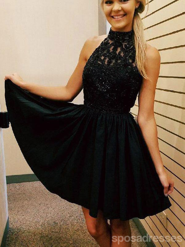 Elegant Black Lace Beaded Halter Homecoming Dress - CM481 | Perfect for Prom, Evening Parties & Special Occasions