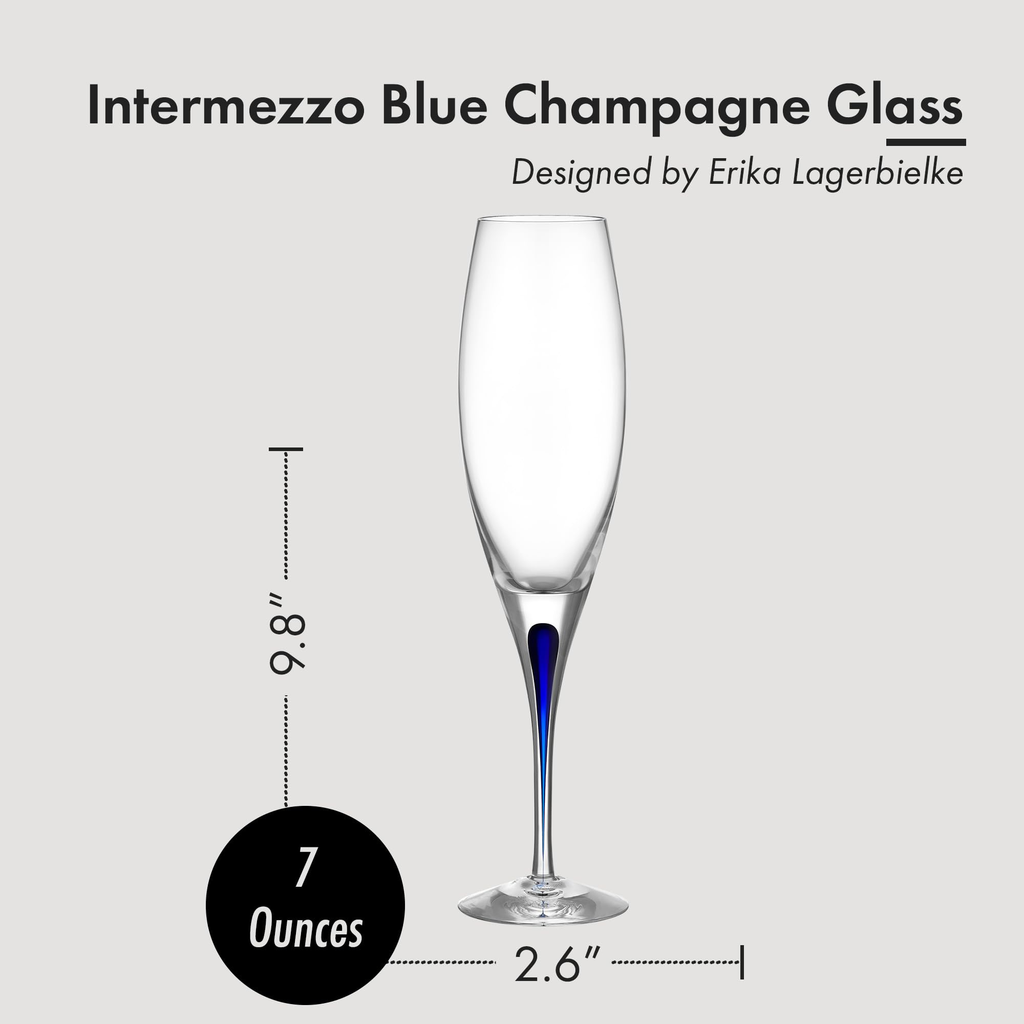 Orrefors Intermezzo 7 Oz. Crystal Champagne Flutes Set of 2 - Blue Drop Stemmed Glassware for Sparkling Wine, Mimosa & Cocktails | Elegant Dining & Party Drinkware | Dishwasher Safe for Easy Cleaning | Perfect for Weddings, Anniversaries & Celebrations
