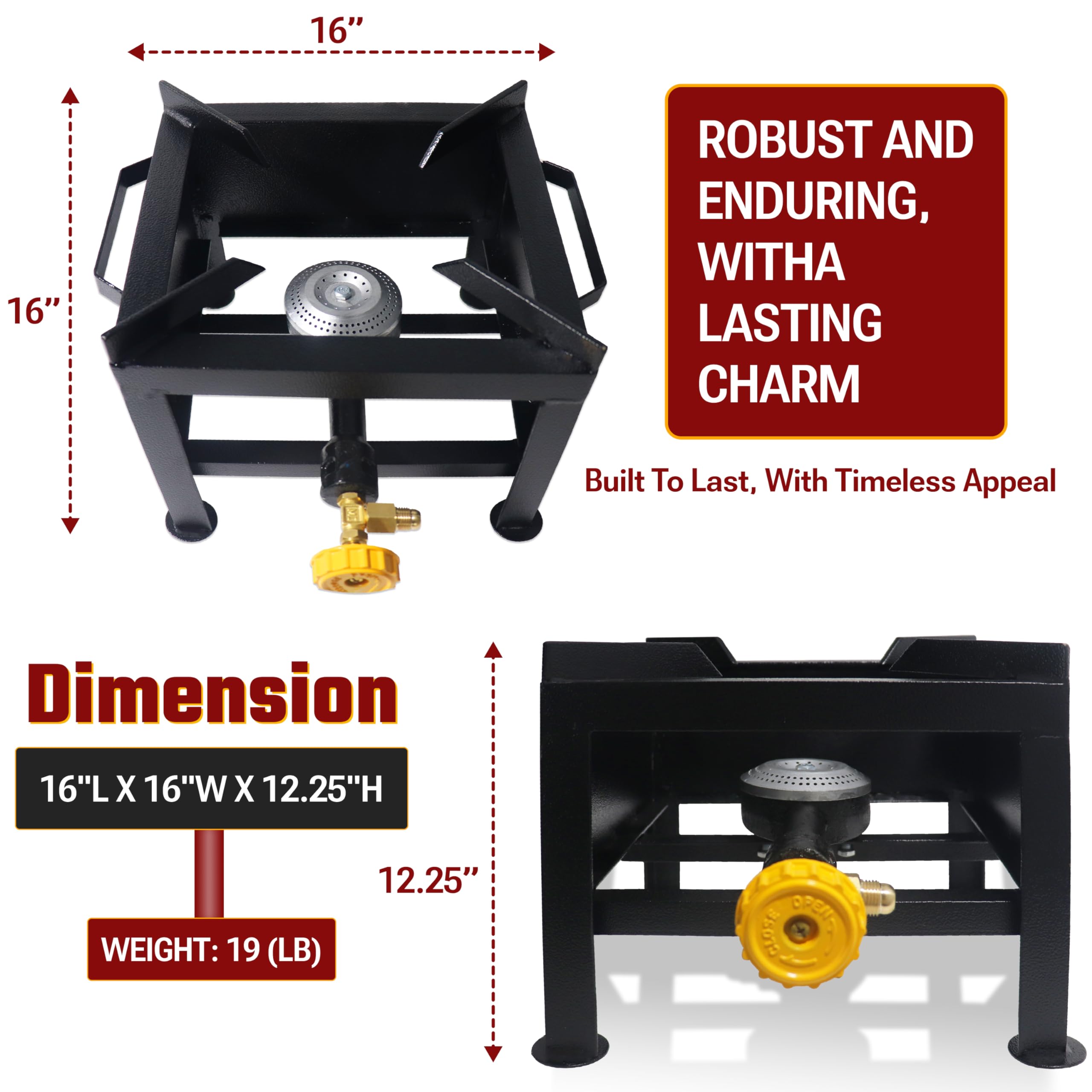 Portable Single Burner Propane Stove - Heavy Duty Cast Iron High Pressure Outdoor Cooker with High BTU for Turkey Frying, Seafood Boiling, Homebrewing & Camping | Perfect for Backyard BBQs, Tailgating & Emergency Cooking