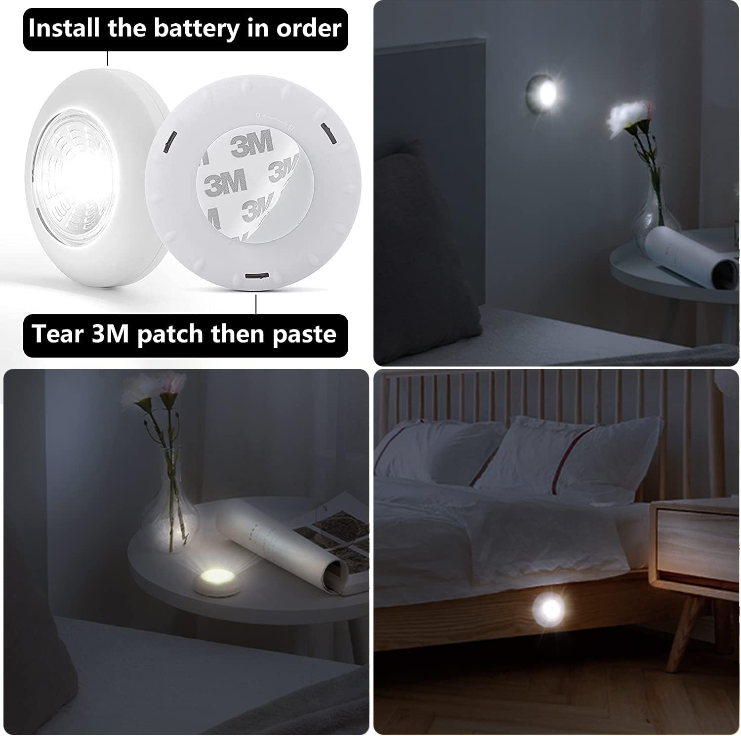 **Dream Master Tap Light - 5 Pack Battery Operated Wireless Puck Lights with 15 Batteries Included, Stick-On Touch Lights for Closet, Counter, Kitchen, Cabinet & Nightlight Use (White)**