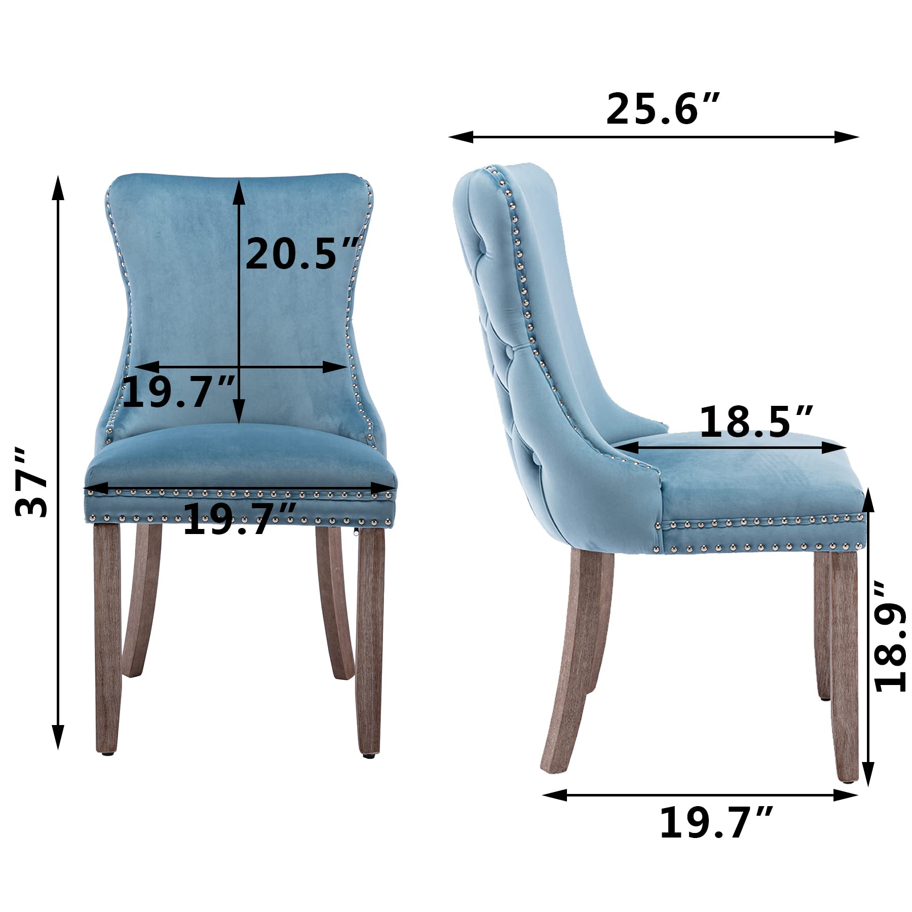 Luxury Velvet Upholstered Dining Chairs Set of 2 - Wingback Accent Chairs with Solid Wood Legs, Nailhead Trim & Button Tufted Back - Elegant Kitchen & Dining Room Decor for Home, Restaurant, Wedding (Light Blue)