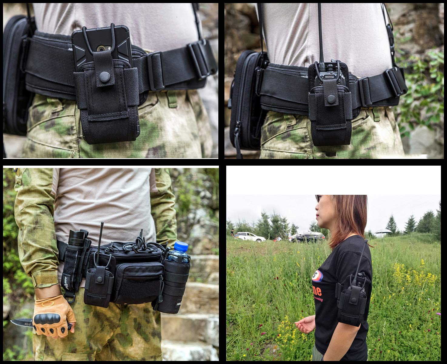 Tactical Molle Radio Holder & Walkie Talkie Pouch - 2 Pack Black Duty Belt Holster for Hunting, Security & Outdoor Communication - Perfect for Police, Military & Camping Gear