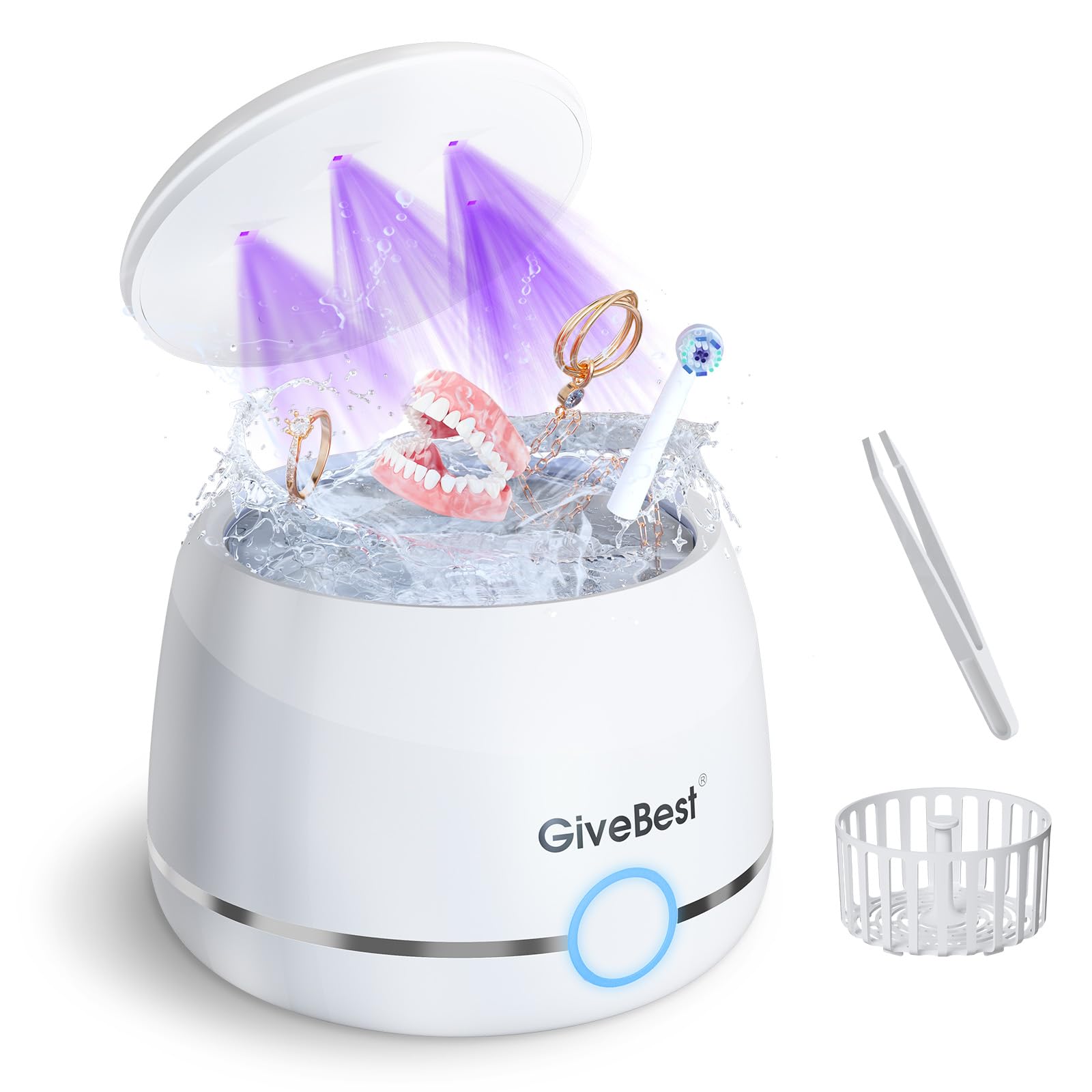 GiveBest Ultrasonic Retainer Cleaner with 45K UV Light - Professional Dental Appliance Cleaner for Teeth Aligners, Mouth Guards, Whitening Trays & Toothbrush Heads | Perfect for Daily Oral Care & Travel Use