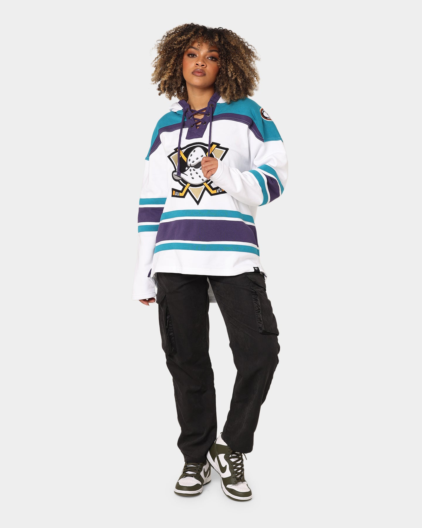 47 Brand Anaheim Ducks Superior Lacer Hoodie - White Wash - Men's NHL Hockey Fan Apparel - Perfect for Game Day & Casual Wear