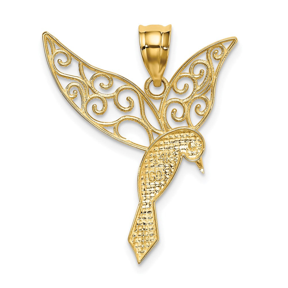 Exquisite Gold Large Hummingbird Filigree Pendant Necklace - Model K5321 - Perfect for Elegant Occasions & Gift Giving