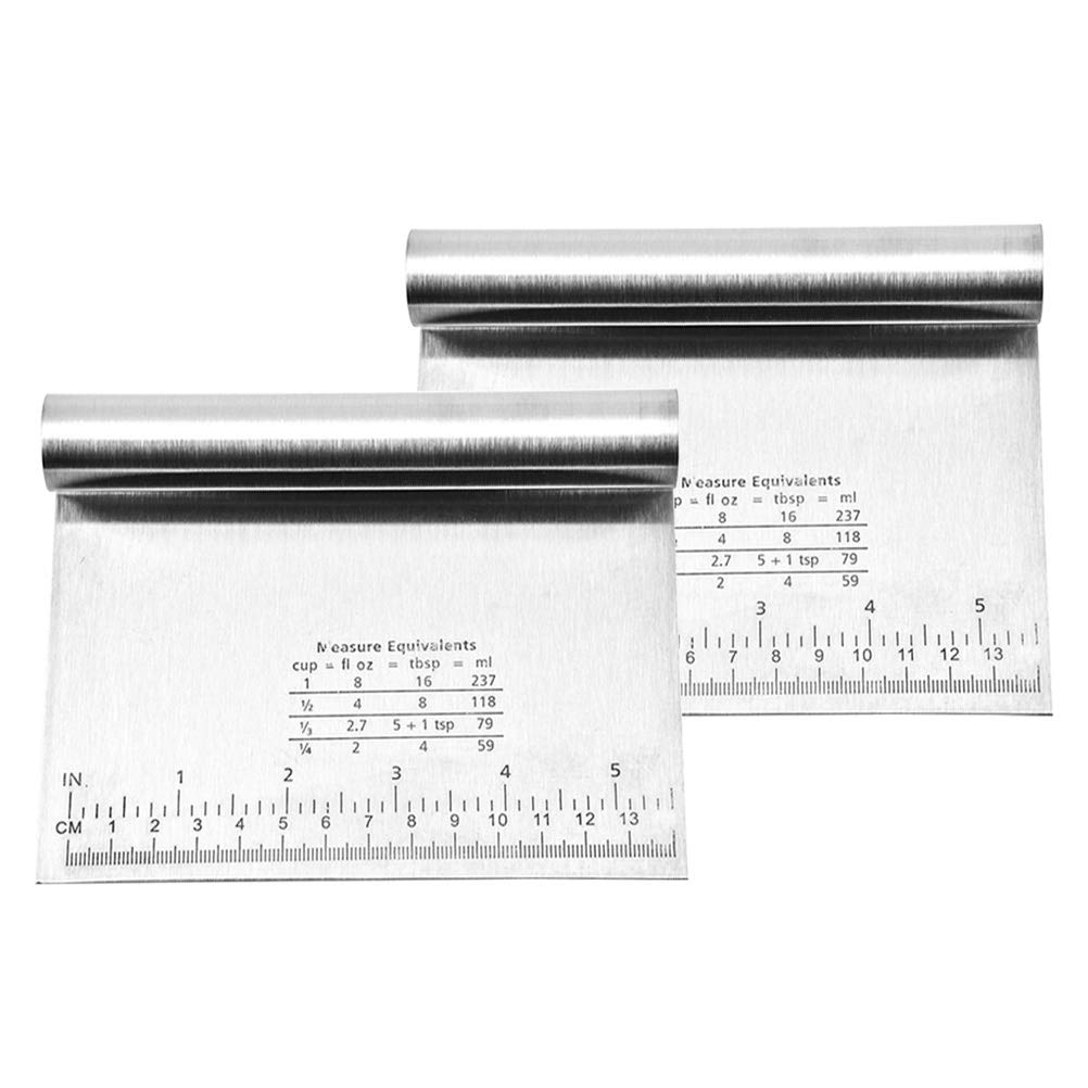 Hemoton Premium 2-Piece Stainless Steel Dough Scraper with Measurement Marks - Pastry Cutter, Bread Dough Chopper, Baking Tool for Bread, Pastry, Cake Making - Ideal for Home Bakers & Professional Kitchens