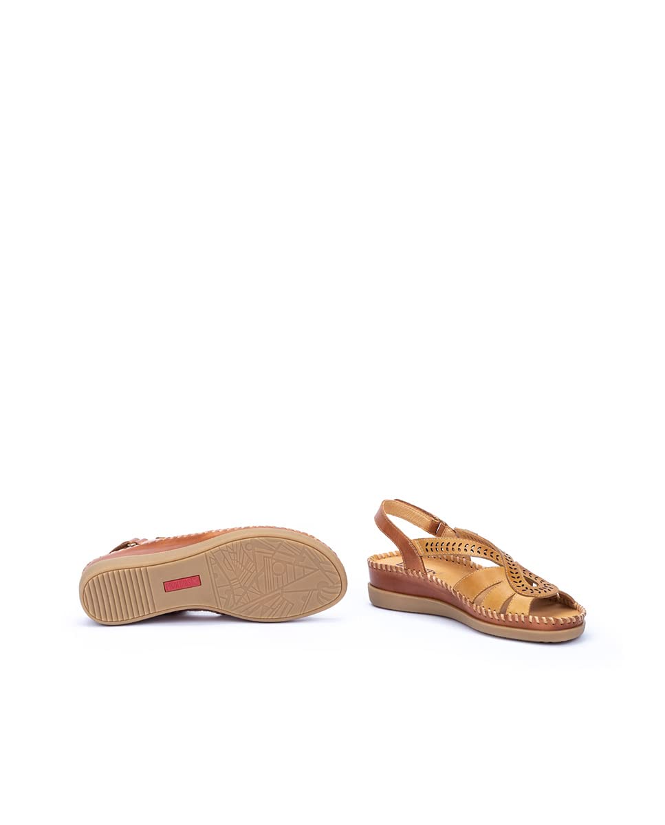 PIKOLINOS Women's Leather Wedge Sandals - Comfortable Honey Color Slip-On Shoes for Casual Wear, Beach & Summer Outfits