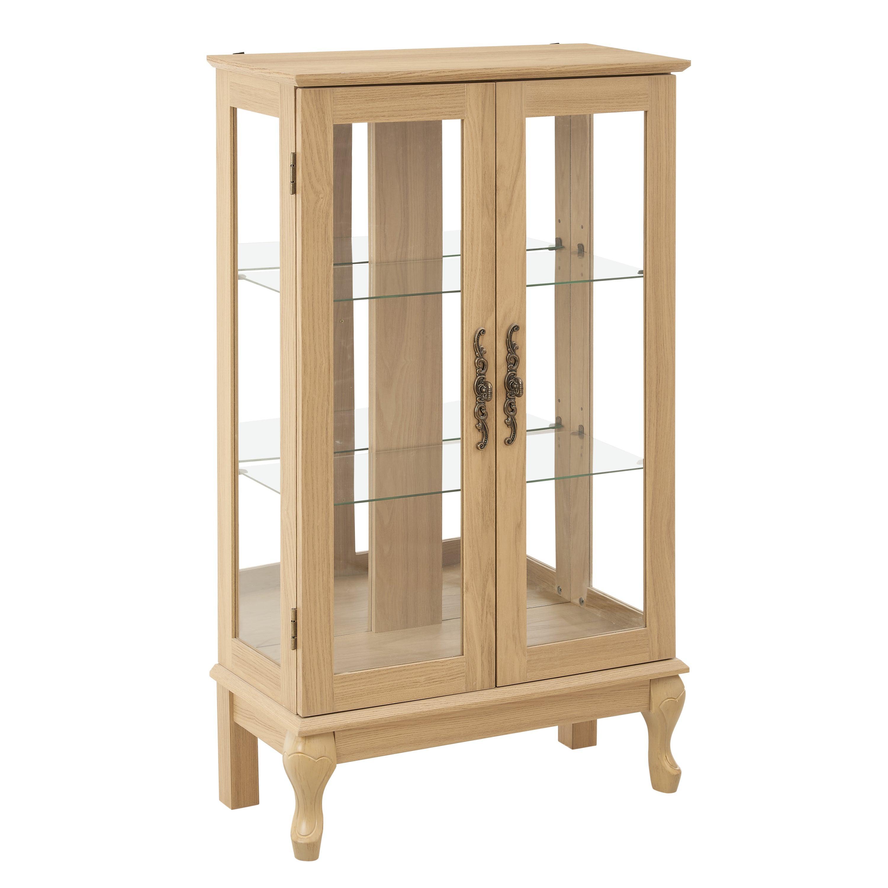 2 Door Curio Cabinet with Tempered Glass & Mirrored Back - LED Lighted Display Case for Living Room, Dining Room, Office - Showcase Collectibles, China, or Decor Items