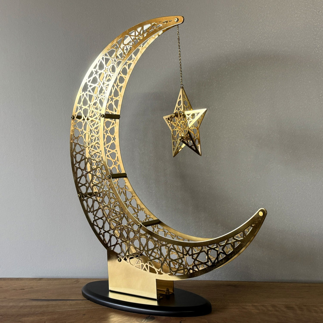 Shiny Metal Crescent & Star Islamic Wall Decor - Elegant Islamic Home Decoration & Gift for Ramadan, Eid, Wedding - Perfect for Living Room, Bedroom, Mosque
