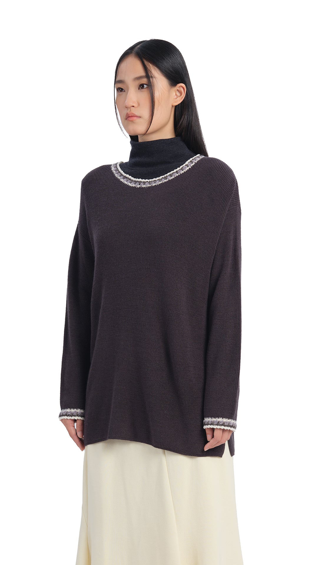 Stylish Crochet Trim Pullover Sweater for Women - Soft & Comfortable Knit Top for Casual Wear, Layering & Boho Fashion