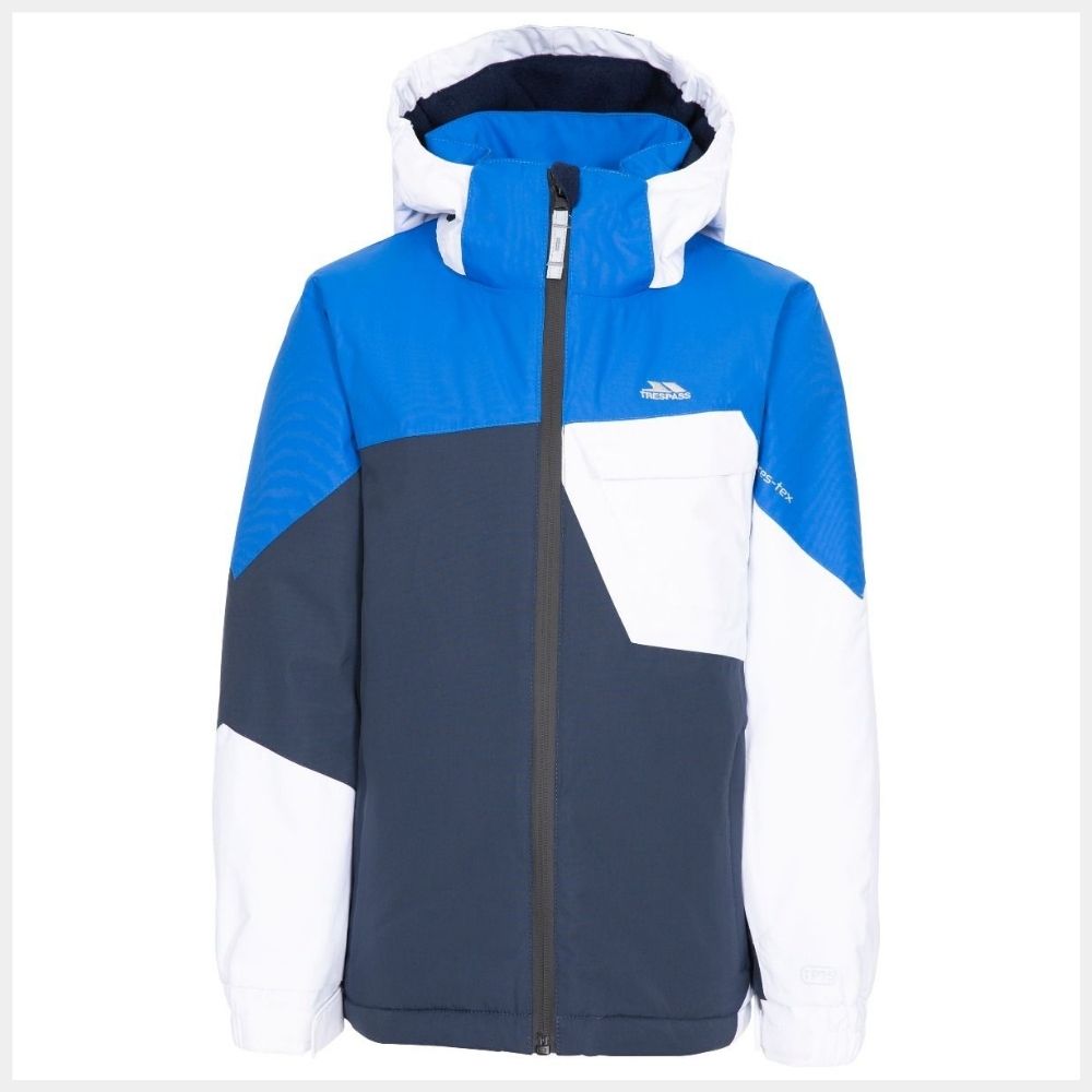 Trespass Curious Boys Padded Waterproof Ski Jacket - Navy Blue Winter Coat for Kids Snowboarding, Skiing & Outdoor Activities