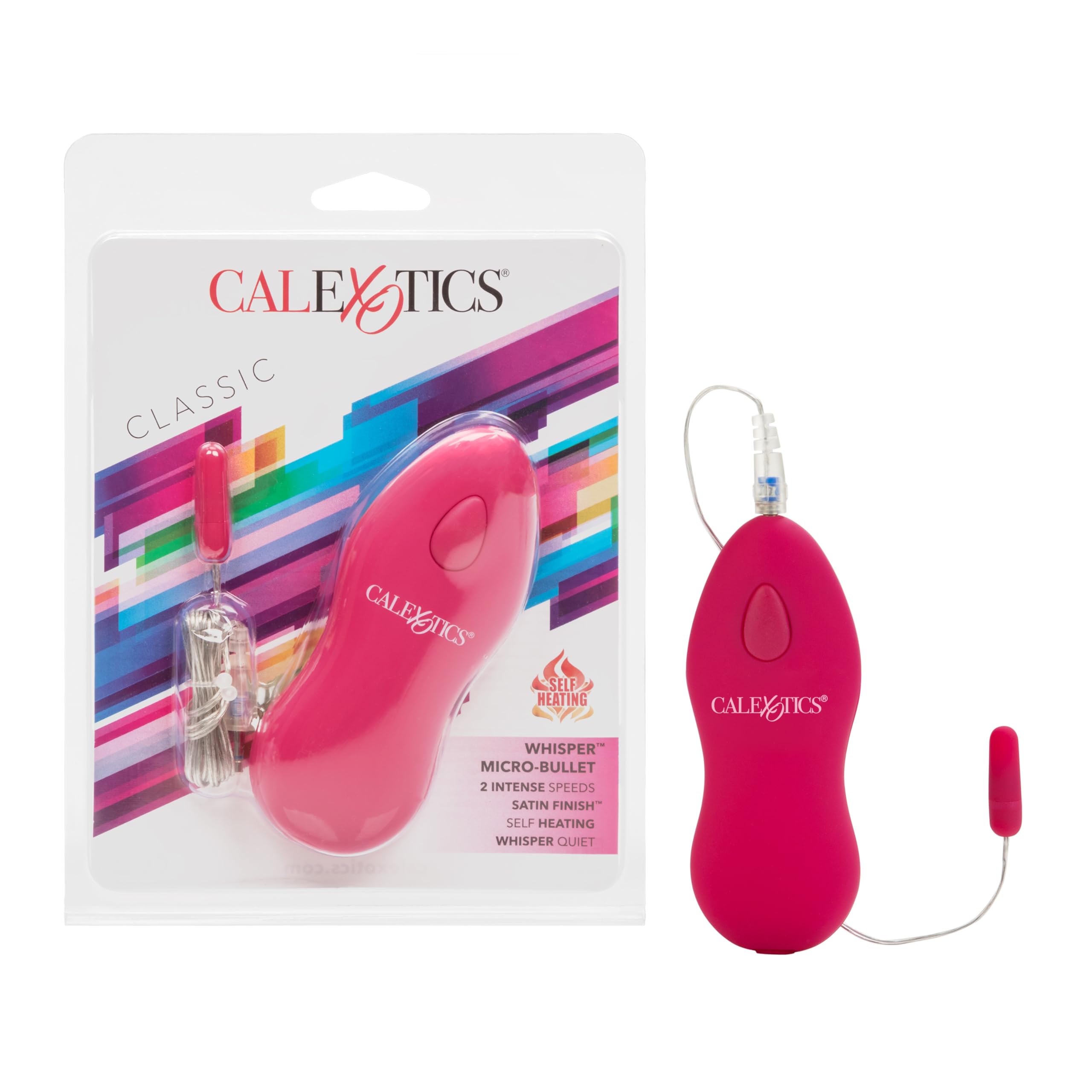 CalExotics Whisper Micro Bullet – Self-Heating Wired Pocket Bullet Vibrator with Remote Control - 1.25 Inch Pink Adult Egg Massager for Couples & Solo Play - Perfect for Travel, Date Nights & Sensual Exploration