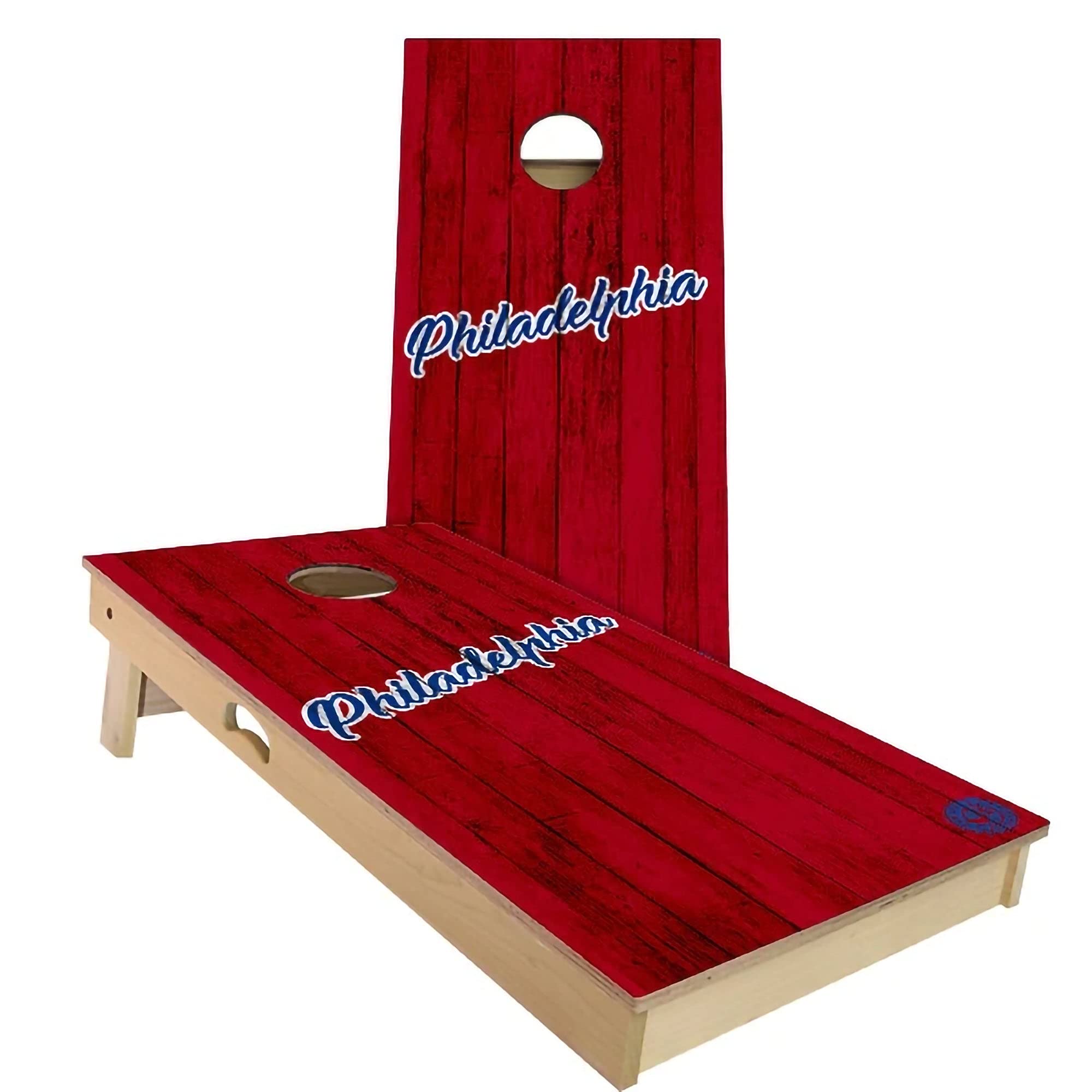 Philadelphia Vintage City Themed Baseball Cornhole Board Set - 2 Boards & 8 Bags - Outdoor Game for Backyard, Tailgating & Parties - Multiple Sizes & Accessories Included
