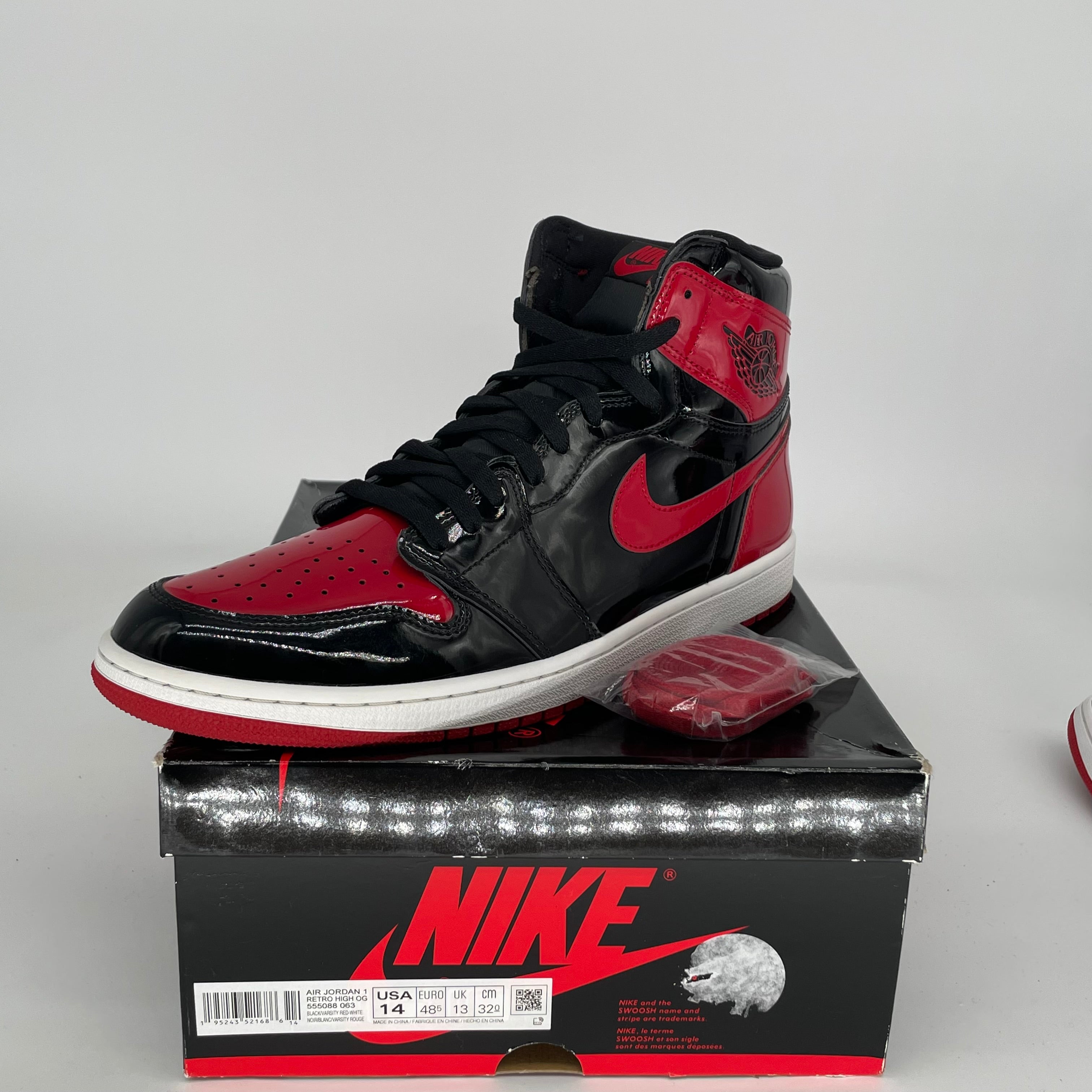 AIR JORDAN 1 PATENT BRED Men's Basketball Shoes Size 14 - Black/Red (555088-063) | Retro High Top Sneakers for Streetwear & Sports
