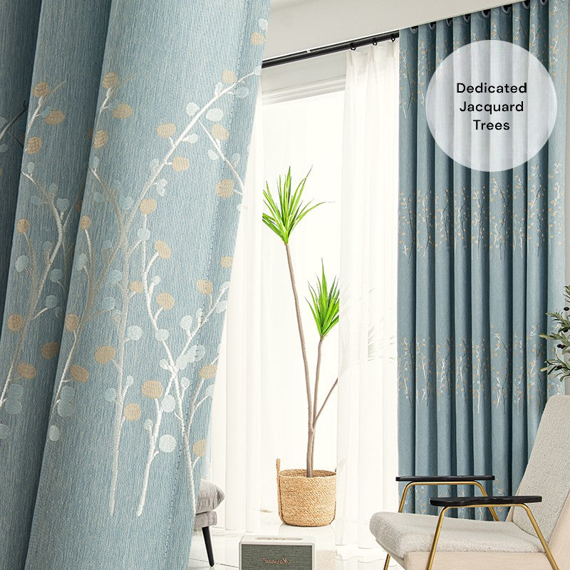 Tinsley Rustic Jacquard Tree Print Blackout Custom Curtains for Living Room & Bedroom - Thermal Insulated Window Drapes for Home Decor