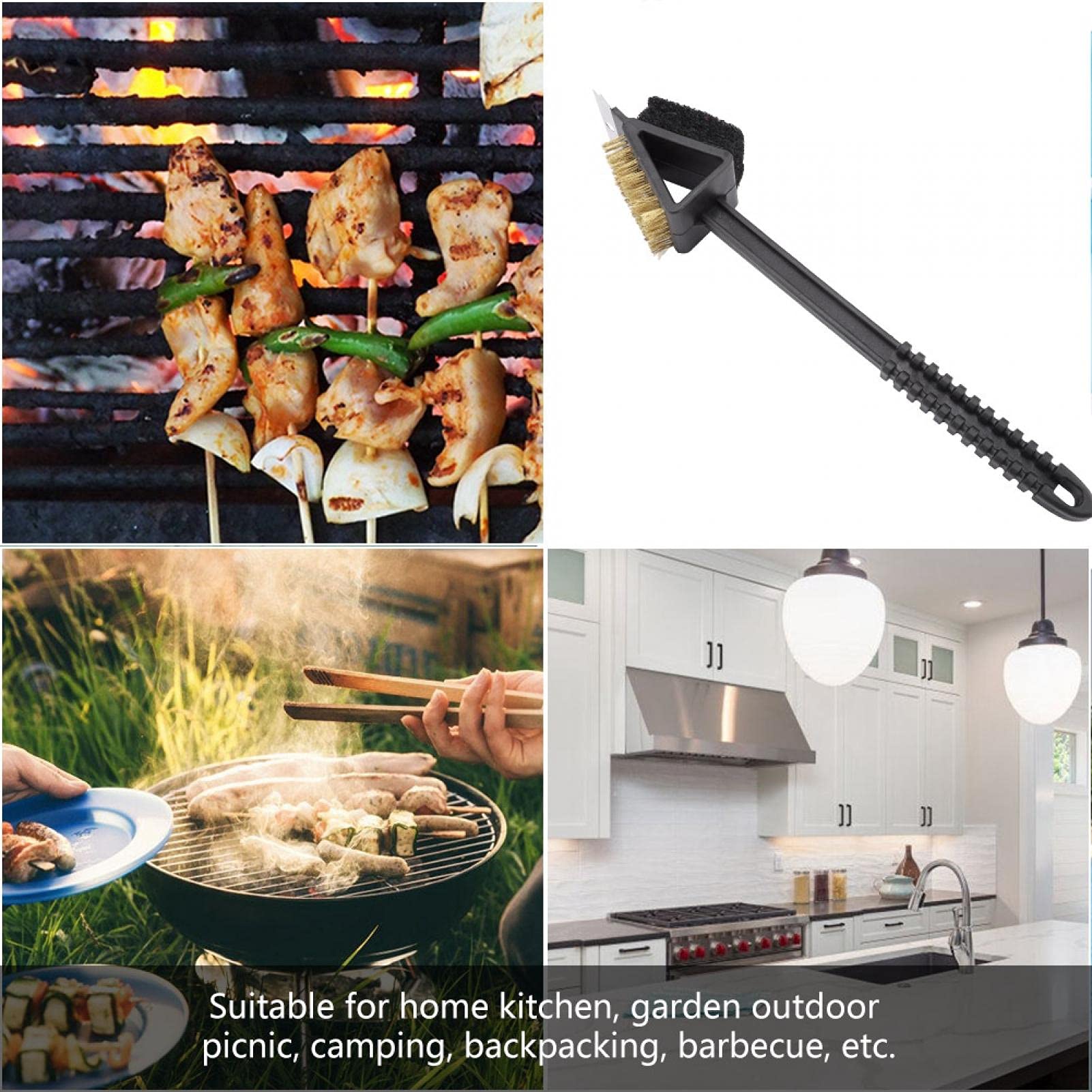 FASJ BBQ Grill Brush - Heavy Duty Stainless Steel Bristles for Deep Cleaning - Multi-Function BBQ Cleaning Tool for Camping, Backpacking, Picnics & Outdoor Cooking