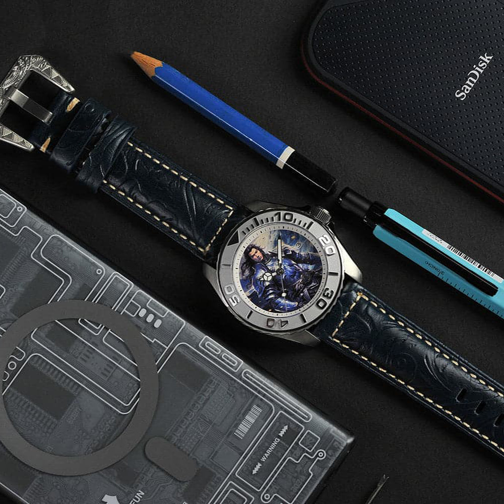 AG Collective The Defender San Guo Series Blue Leather Strap Men's Watch G 8040 SAN DEF - Stylish Casual & Business Timepiece for Everyday Wear