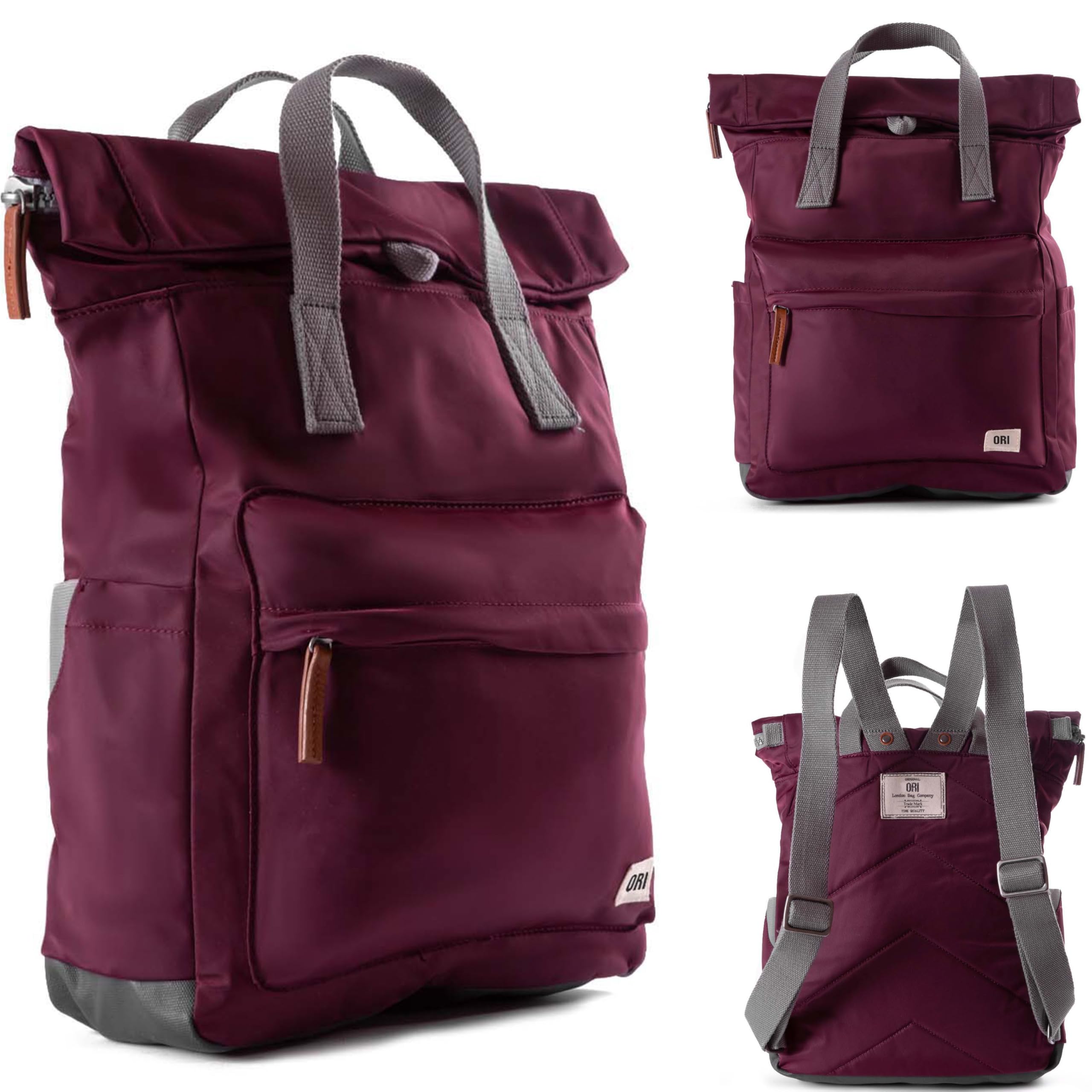 ORI LONDON Travel Backpack - Waterproof Nylon Rolltop Laptop Backpack for Men & Women, 15.6 Inch Laptop Compartment & Organizer - The Canfield, Plum - Perfect for Commuting, Business Travel & College Campus Use