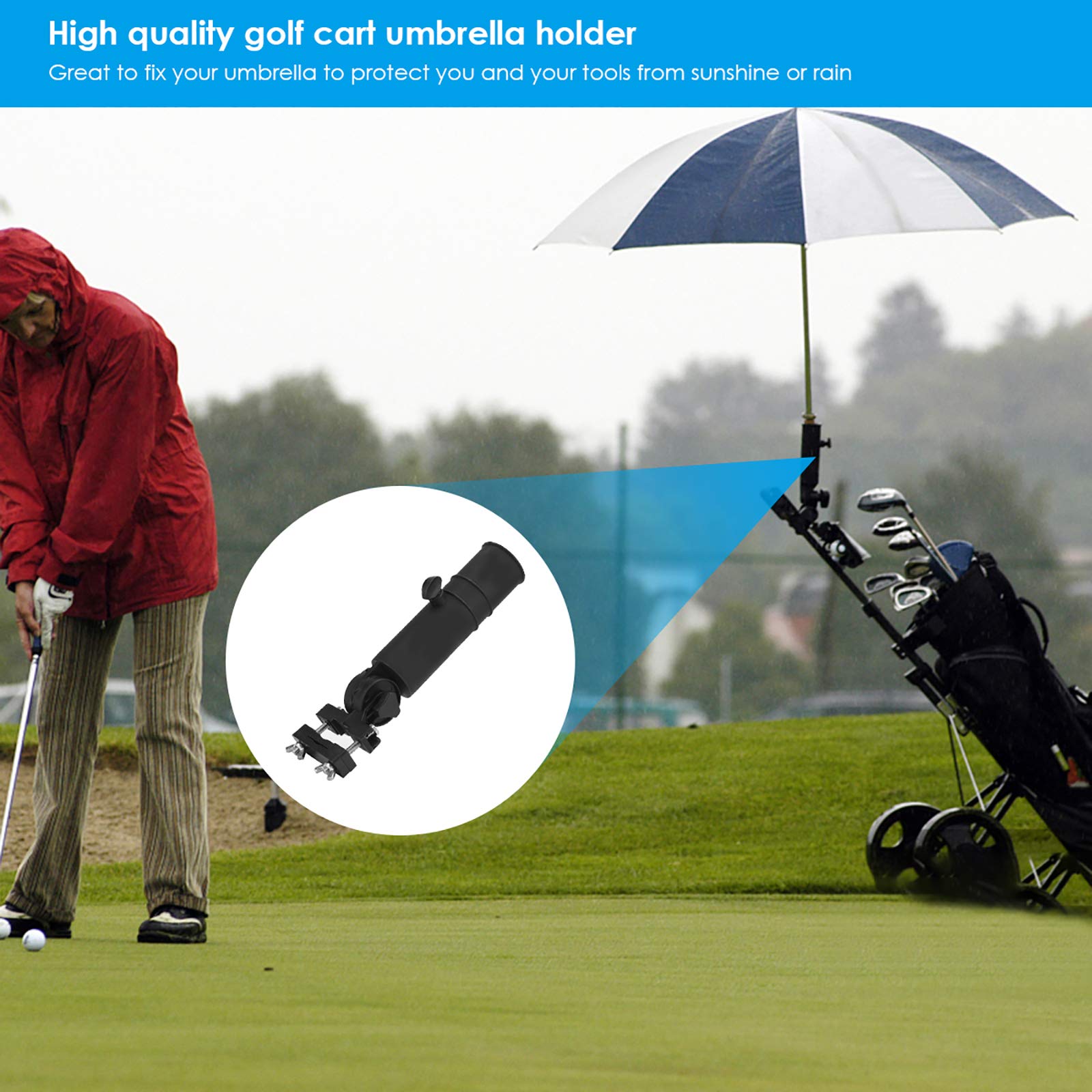OhhGo Universal Golf Cart Umbrella Holder - Adjustable Black Golf Trolley Umbrella Stand for Golf Cart Handles | Perfect for Rainy Days & Sunny Golfing