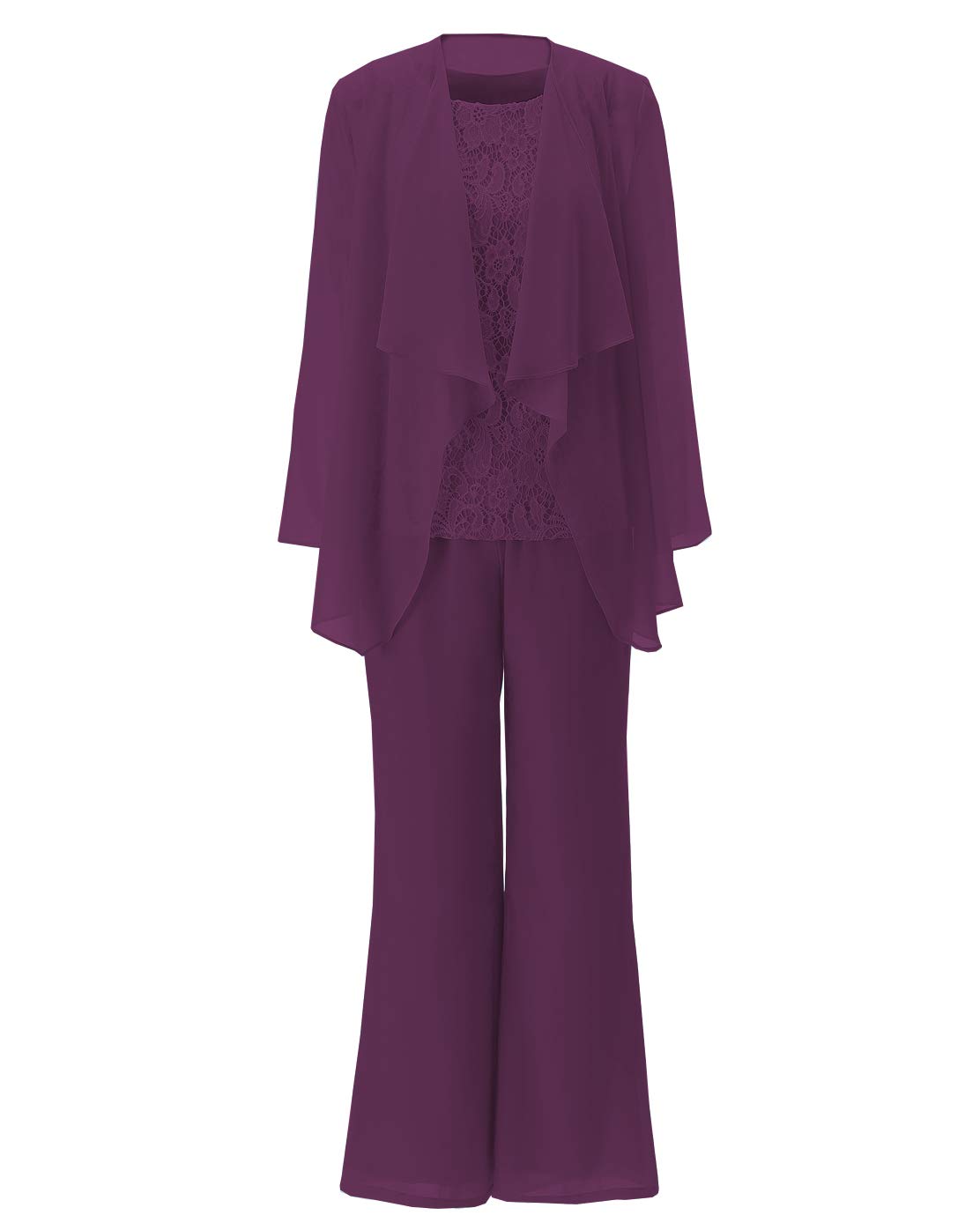 Elegant Mother of The Bride Pantsuit Set - Women's Lace Top & Chiffon Puffy Dress Outfit for Weddings, Parties & Special Occasions