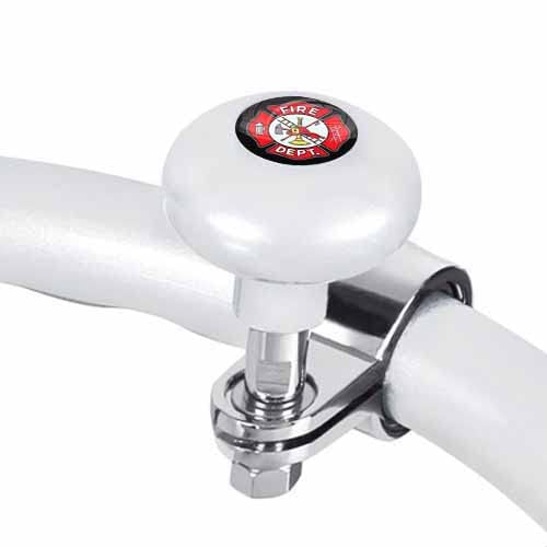 Pearl White Heavy Duty Steering Wheel Spinner Knob - Suicide Brody Knob for Hot Rod, Custom Cars, Trucks, SUVs, Tractors, Trailers & Boats - Fire Department Firefighter Logo - Perfect for Off-Roading, Towing & Emergency Vehicles
