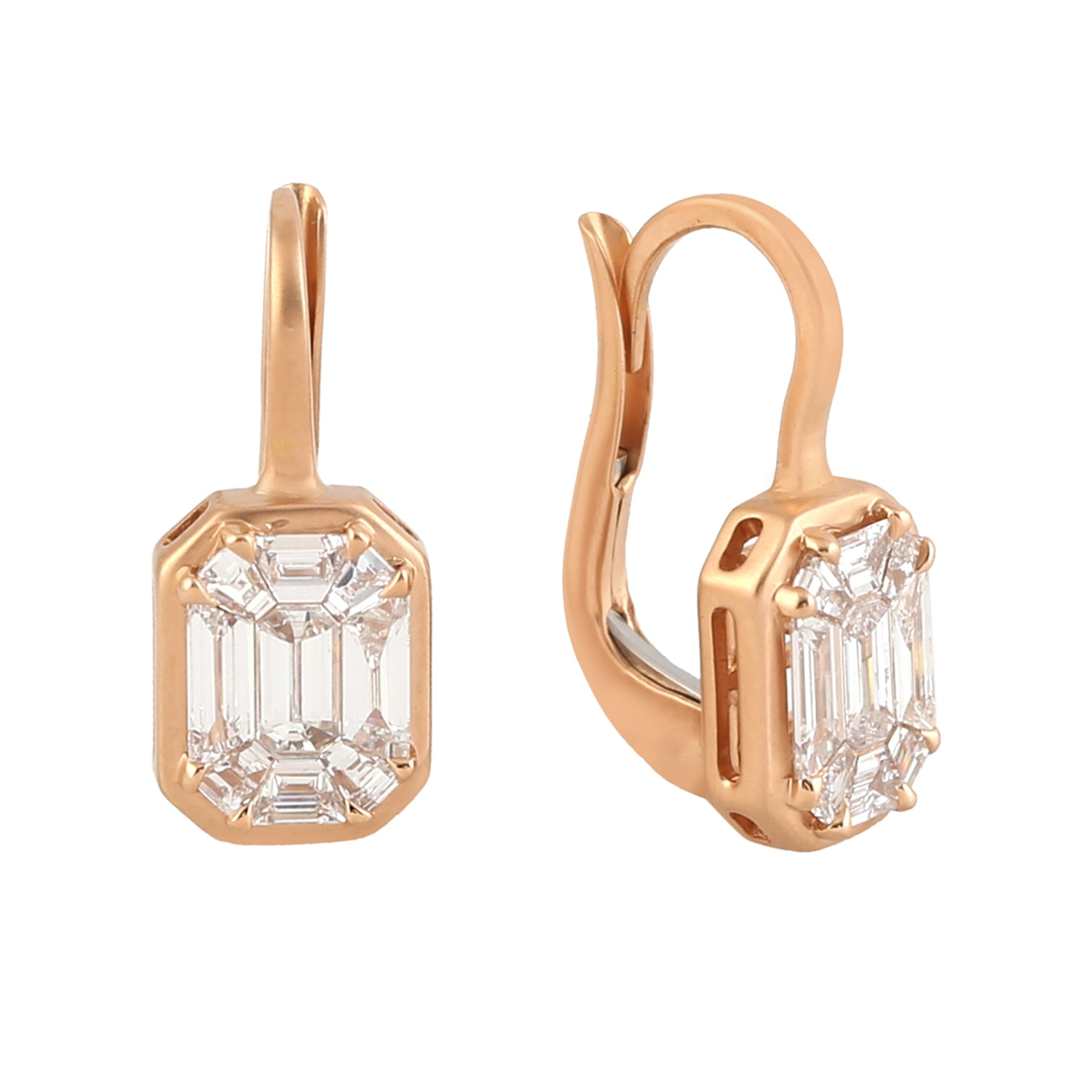 Emerald Cut Diamond Stud Earrings 18K Rose Gold Prong Setting - Elegant Jewelry for Weddings, Parties & Special Occasions