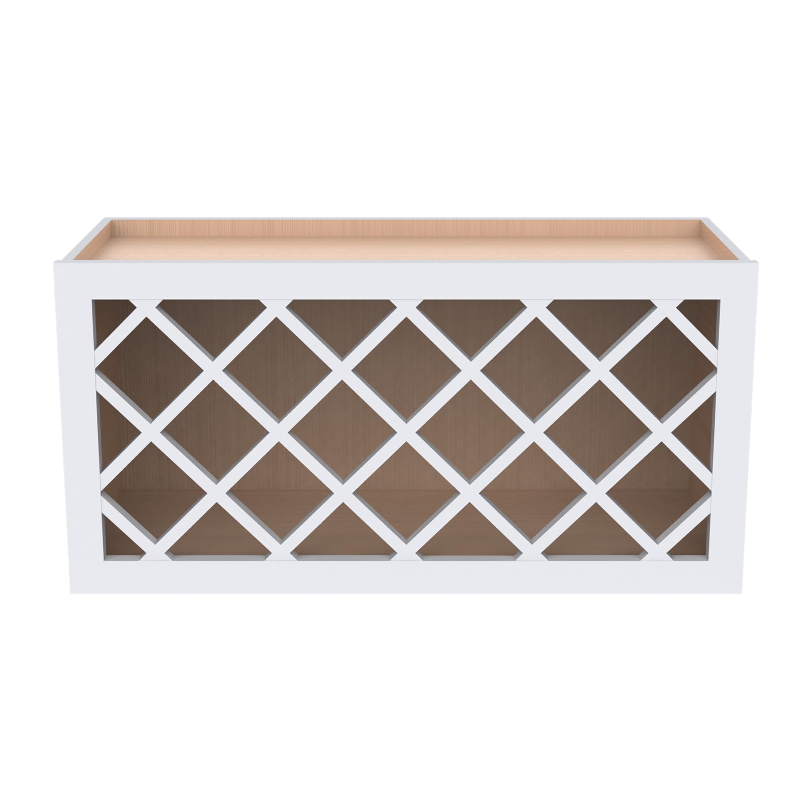 Solid Wood RTA Wine Bottle Rack Wall Cabinet with Lattice Panels - Wine Storage Organizer for Bar, Pantry, Cellar & Countertop - Mocha & White Finish (36