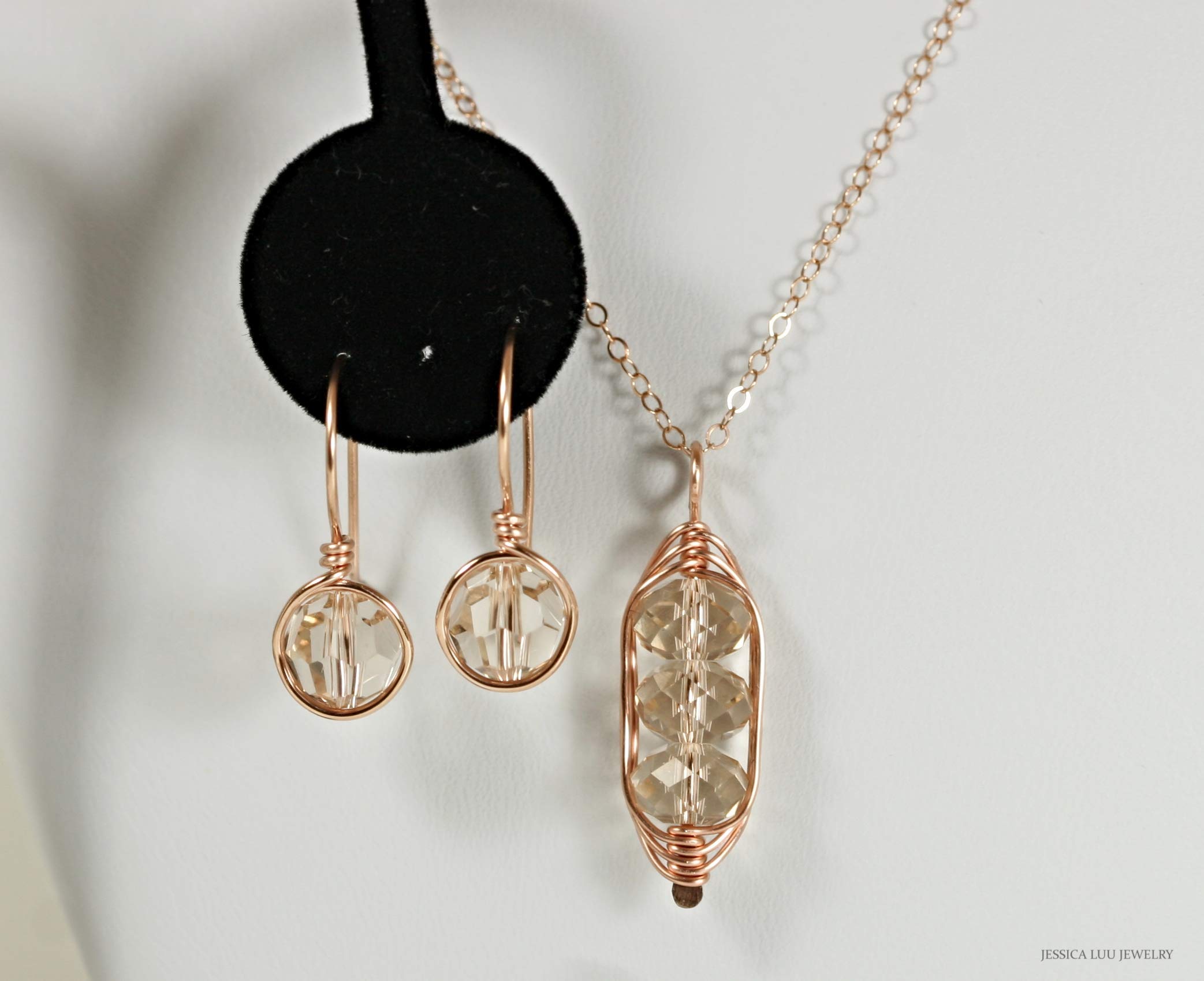 Rose Gold Earrings with Silk Crystals - Handmade Jewelry for Party & Wedding