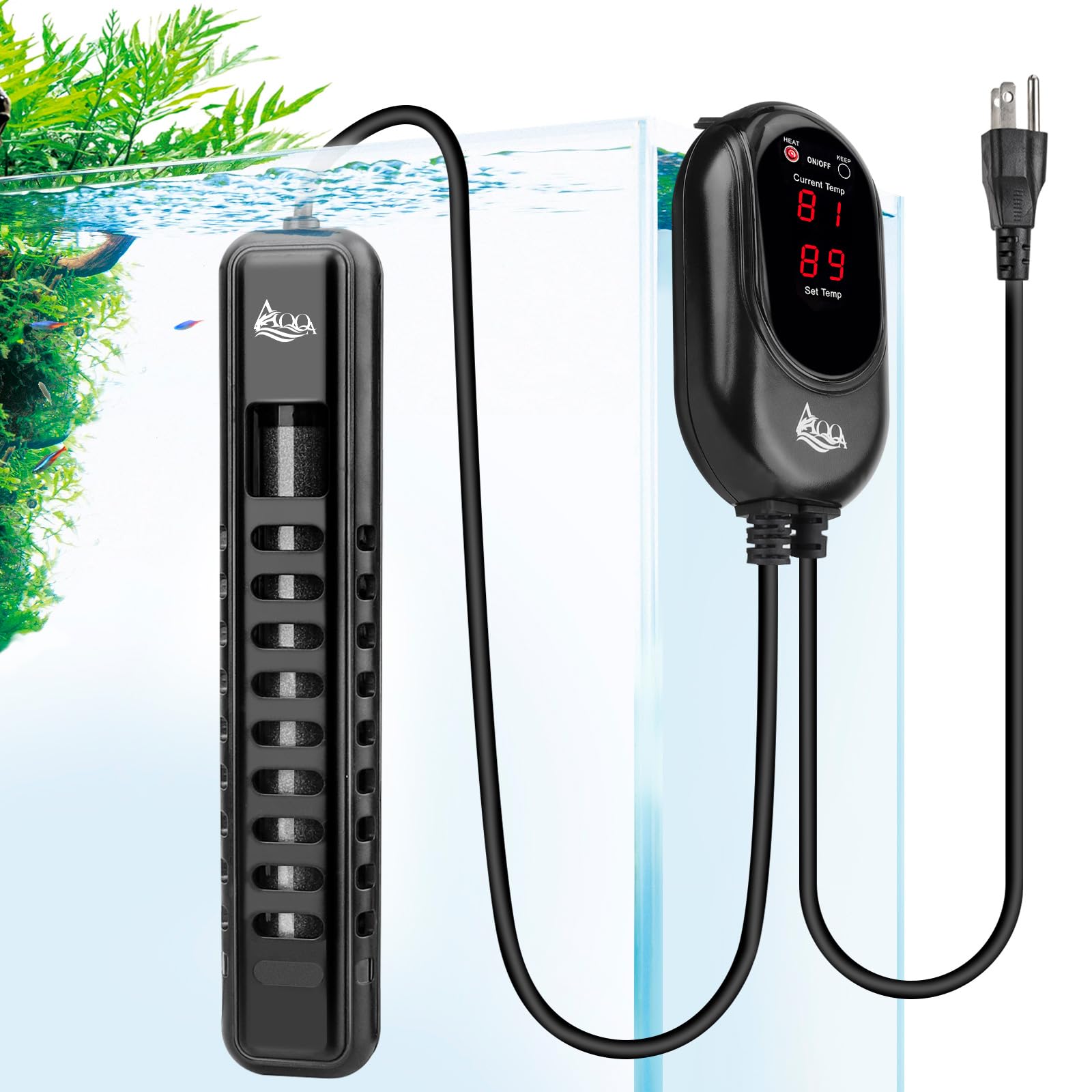 AQQA 200W Submersible Aquarium Heater for 45-80 Gallon Fish Tanks - Betta, Freshwater & Saltwater Thermostat Heater | Perfect for Home Aquariums, Fish Breeding & Tropical Tanks