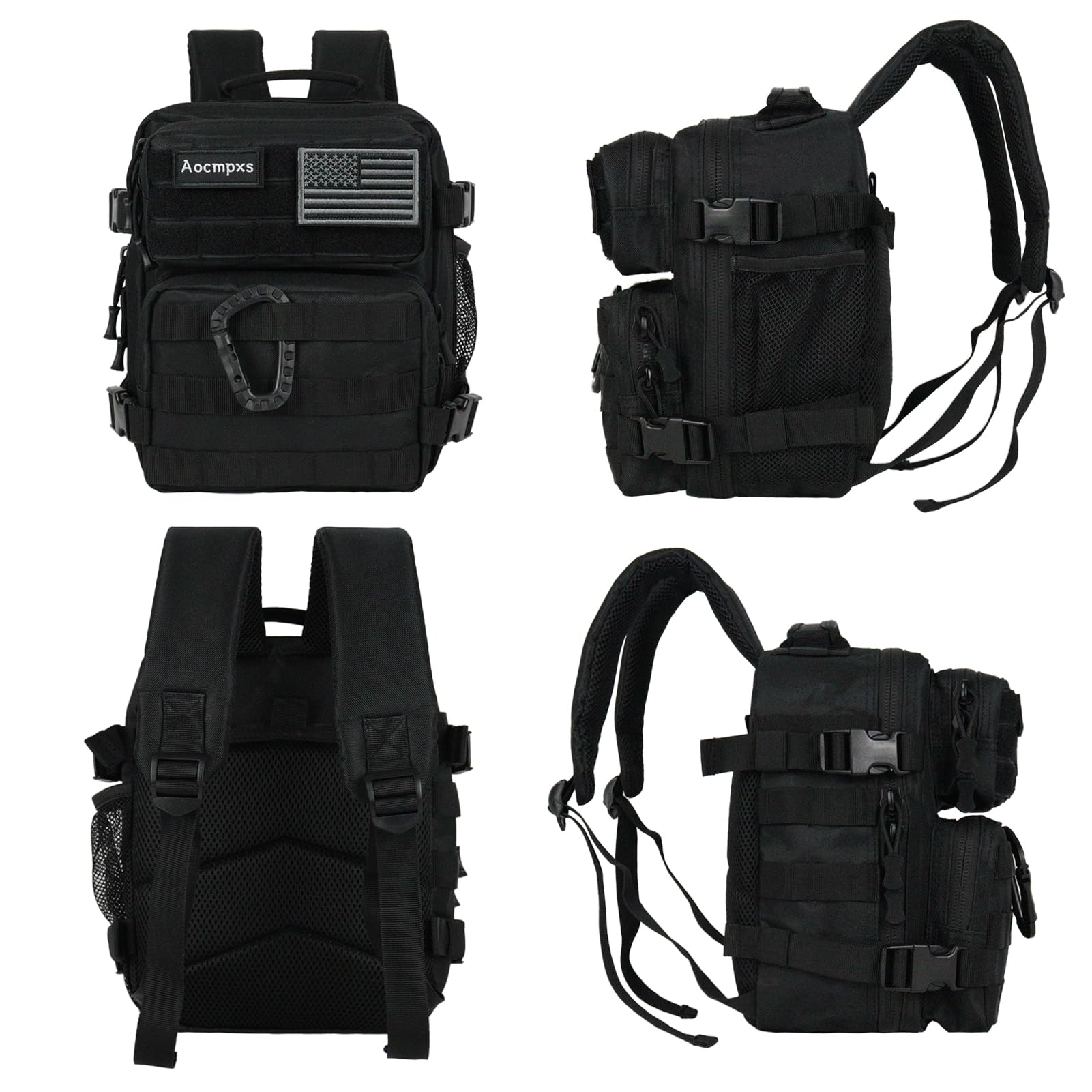 Mini Tactical Backpack 9L - Small Military Molle Pack with US Flag Patch & Carabiner - Lightweight Gym Sports Bag for Men & Women (Black) - Perfect for Hiking, Travel, Workout & Everyday Use