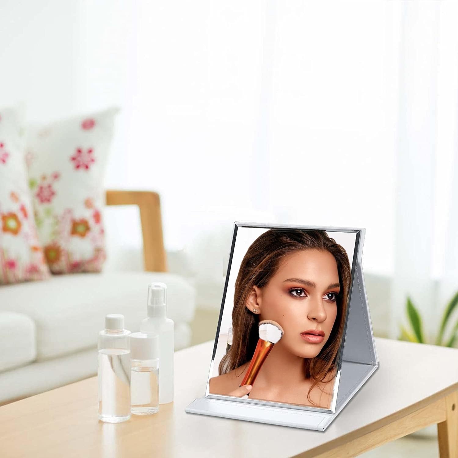 ONICORN® Portable Folding Makeup Mirror with Adjustable Stand - 360° Rotation Vanity Mirror for Bathroom, Shower & Shaving - White Rectangular Tabletop Mirror for Home & Travel Use