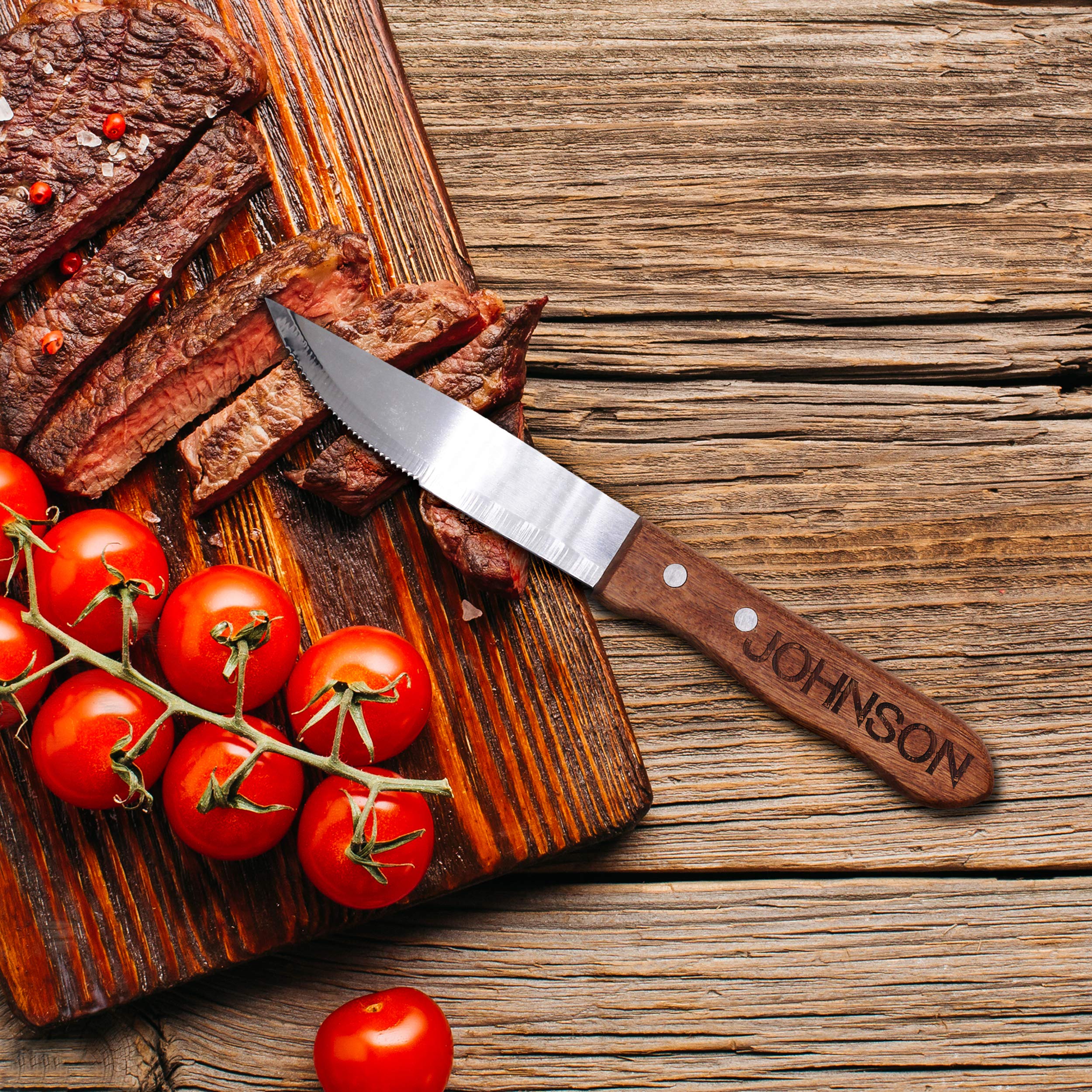 Personalized Monogrammed Wood Steak Knives Set of 2 - Custom Engraved Couples Gift for Wedding, Anniversary & Housewarming - Rustic Kitchen Cutlery for Steak Dinners & Special Occasions