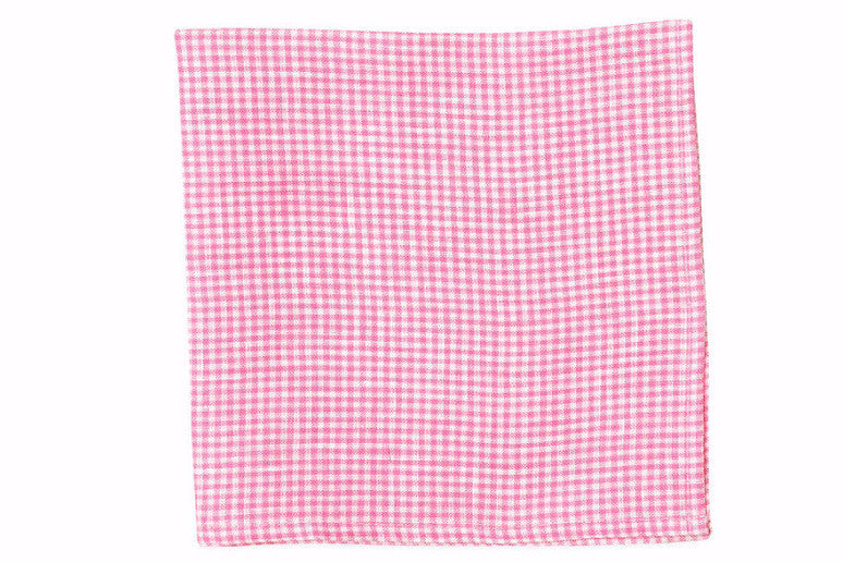Premium Watermelon Linen Gingham Pocket Square for Men - Stylish Handkerchief for Weddings, Business & Formal Occasions