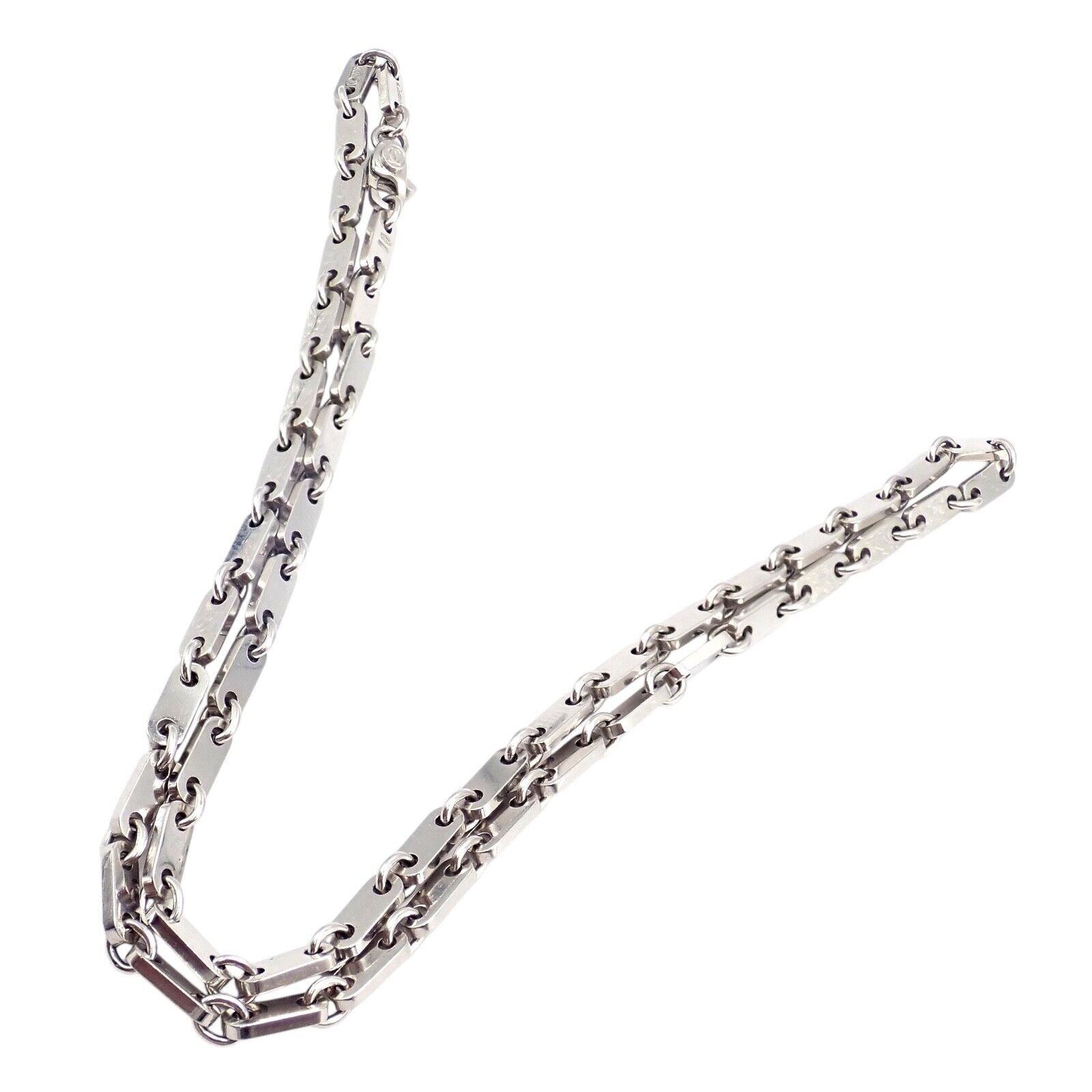 Authentic Cartier 18K White Gold Flat Link Necklace 17.75 Inches - Vintage 1998 Luxury Jewelry for Women, Perfect for Weddings, Anniversaries & Special Occasions