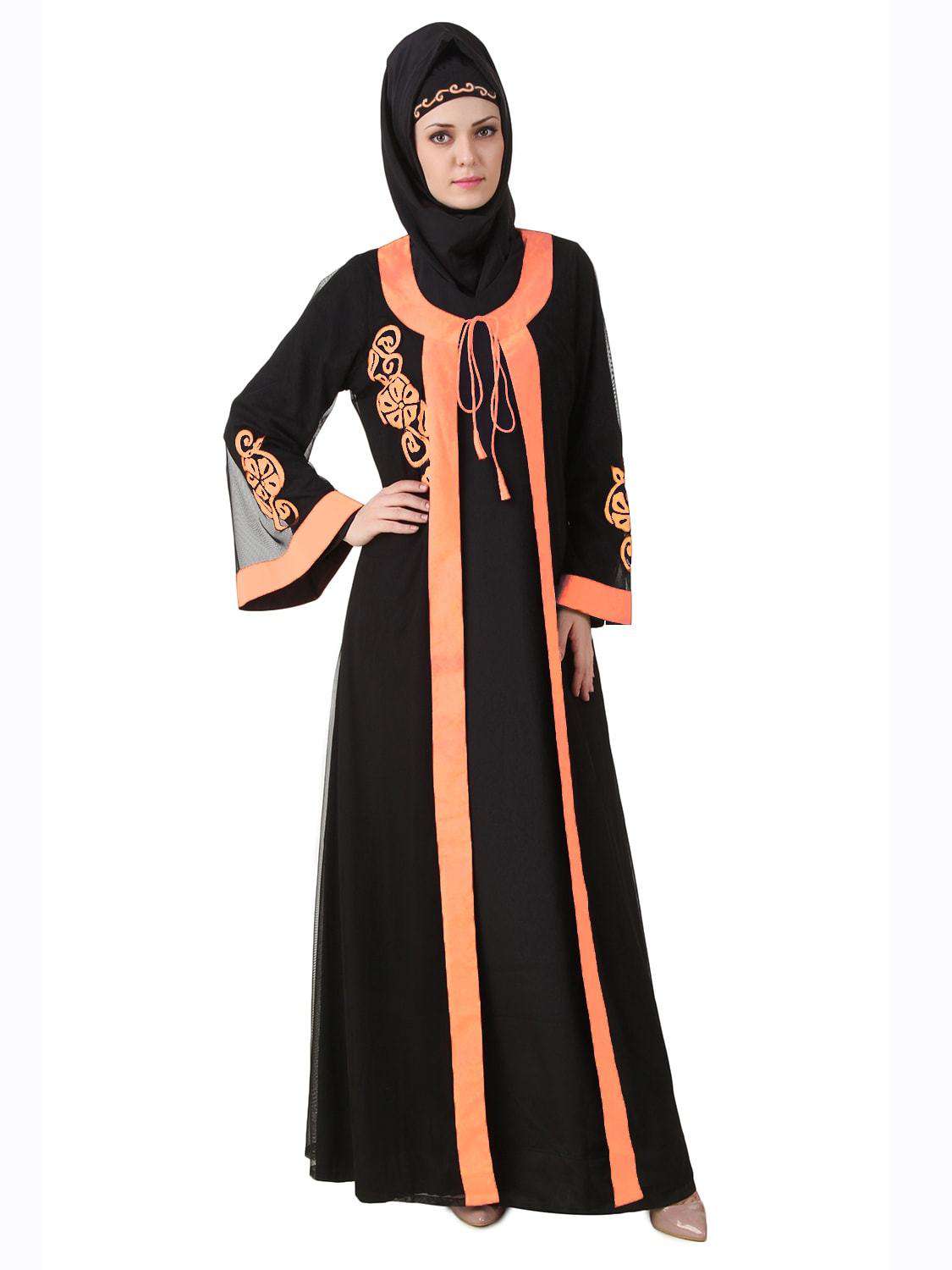 Azka Black Net & Nida Abaya - Elegant Muslim Prayer Dress for Women, Modest Islamic Abaya with Net Design - Perfect for Prayer, Mosque, and Special Occasions