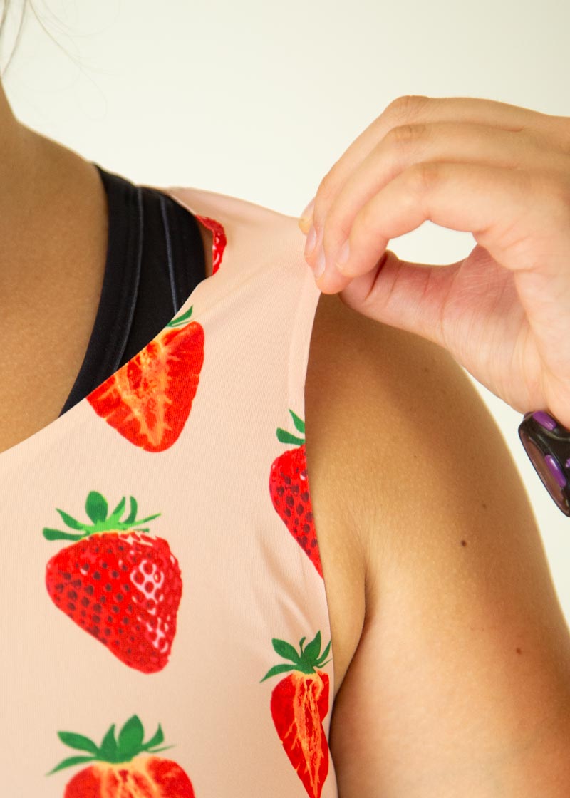 Strawberry Print PWR Crop Top for Women - Trendy Summer Workout & Festival Fashion