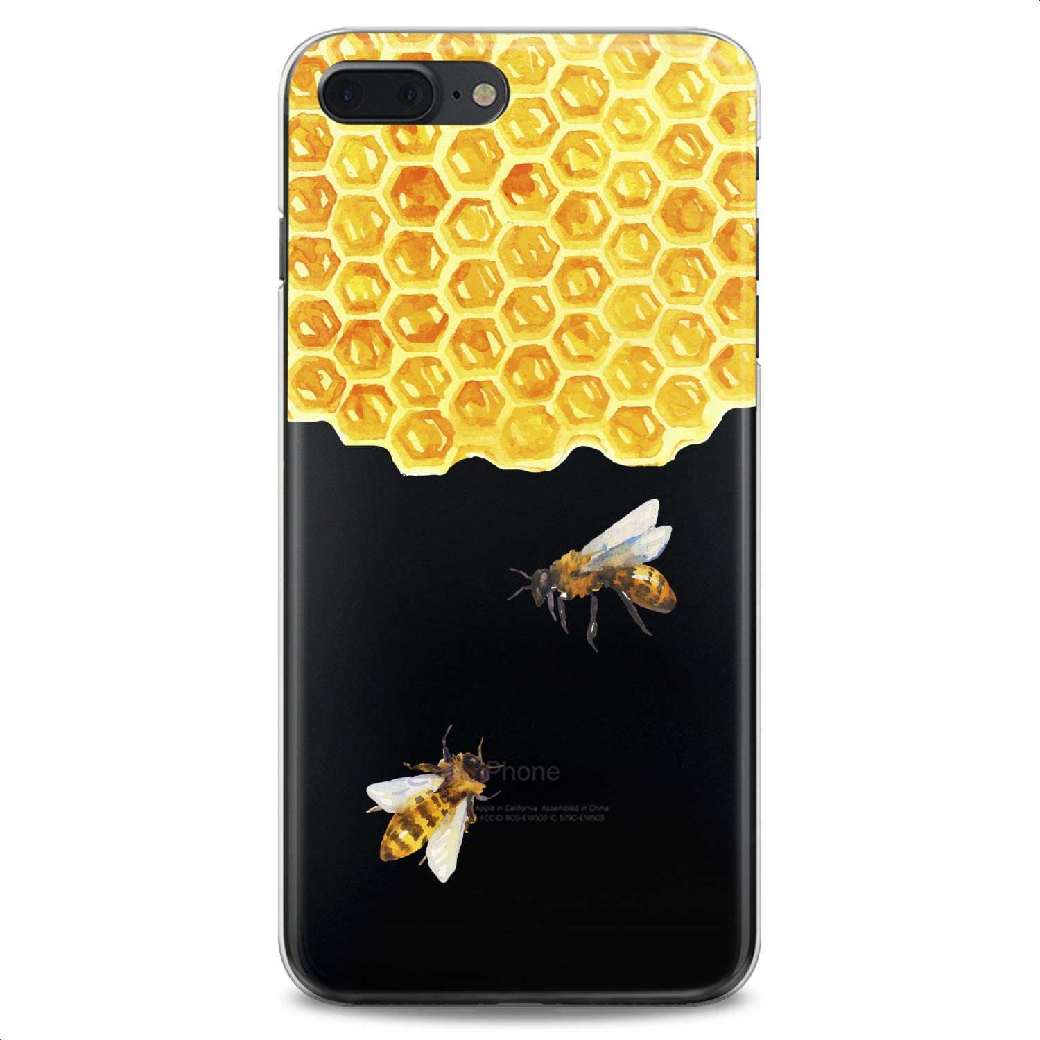 Premium TPU Phone Case for iPhone 16/15/14/13/12/11 Pro Max/Plus/Mini/XS/XR/X/8+/7/6/5/SE - Flexible Silicone Protective Cover with Cute Honeycomb & Bee Design (Clear Yellow) - Perfect for Kids, Teens & Fashion Lovers - Ideal for School, Work & Everyday Protection