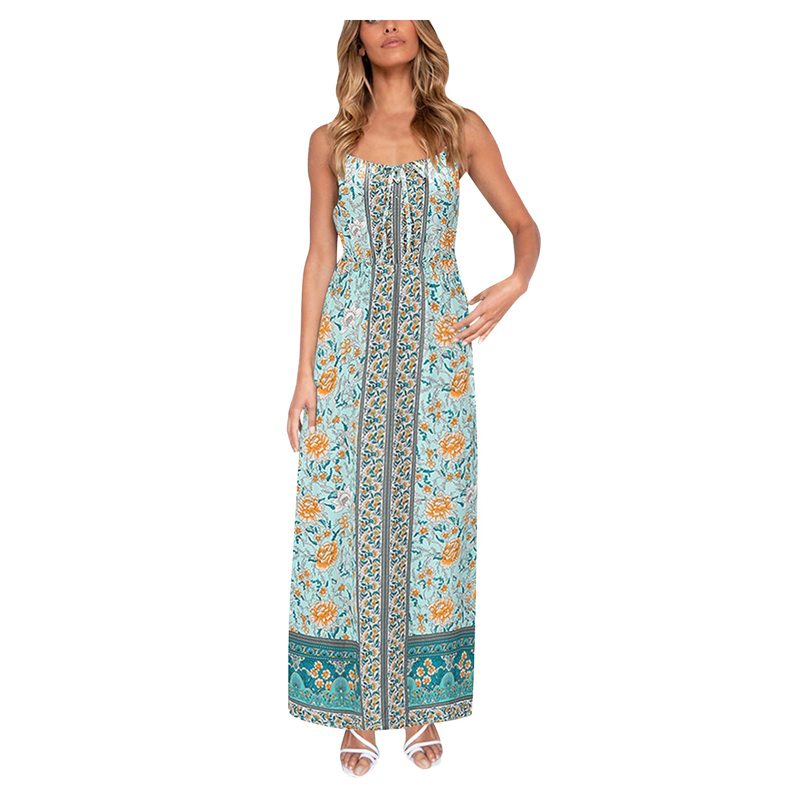 ETHKIA Women's Casual Summer Dresses - Floral Print Long Sling Sleeveless Dress for Women | Fashionable & Comfortable Summer Outfit for Beach, Vacation & Daily Wear