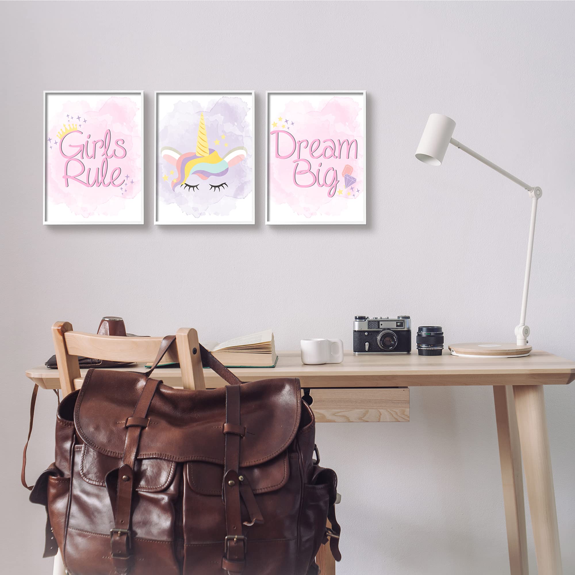 Stupell Industries 'Girls Rule Dream Big' Unicorn & Star Crown Framed Wall Art - 11x14 Inches, Pink - Perfect for Kids' Room, Nursery & Girls' Bedroom Decor