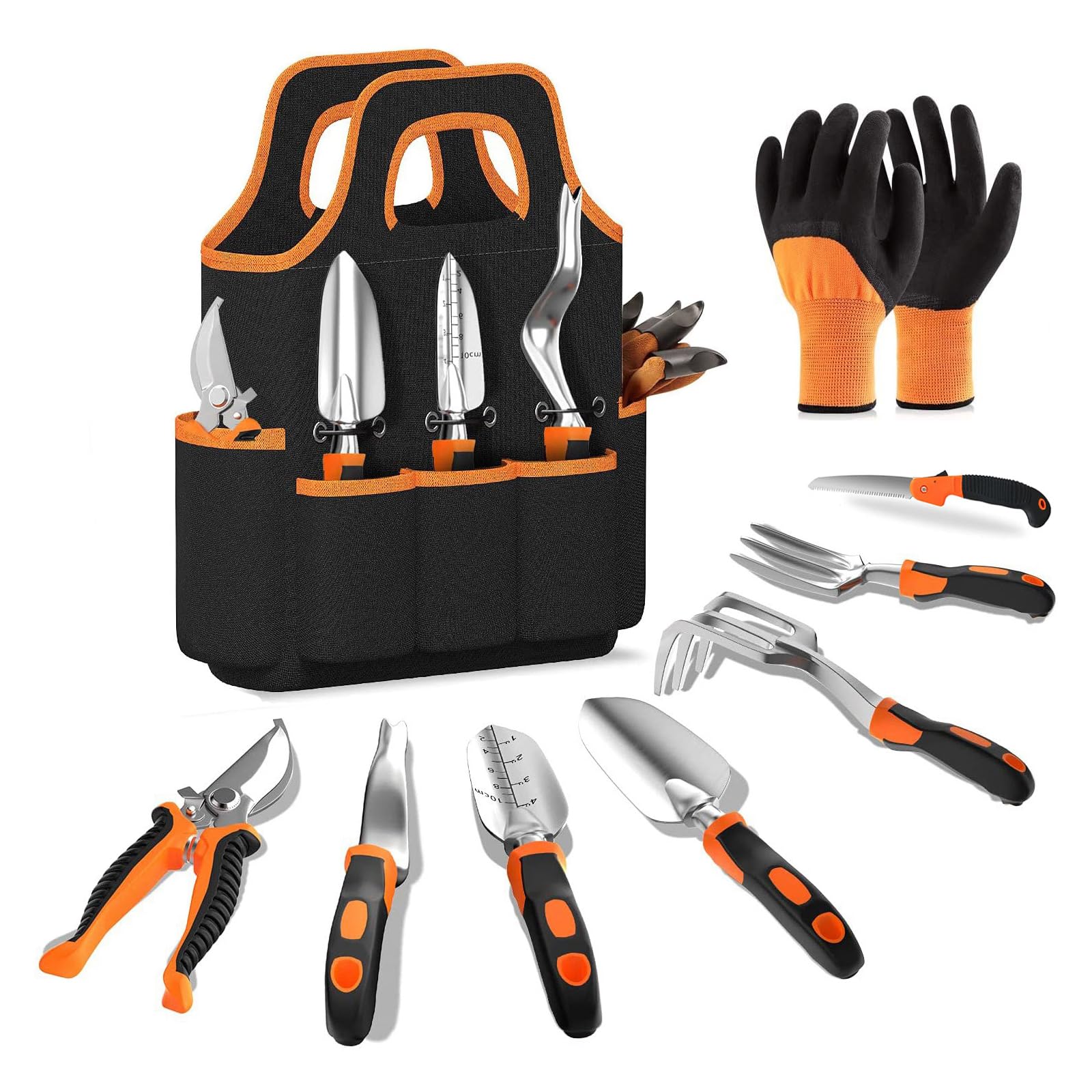 **Yuzee 9-Piece Premium Gardening Tool Set - Heavy Duty Hand Tools Kit with Gloves, Pruning Shears, Rake, Tote Bag, Trowel & Watering Can - Ideal Gift for Women & Men - Perfect for Home Garden, Backyard, Lawn & Outdoor Planting**