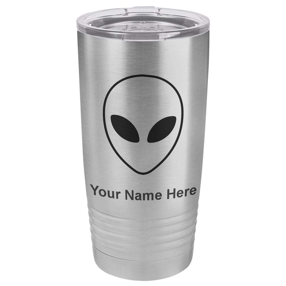 LaserGram 20oz Vacuum Insulated Stainless Steel Tumbler Mug with Alien Head Design & Free Personalized Engraving - Perfect for Coffee, Tea & Cold Drinks at Home, Office or Travel