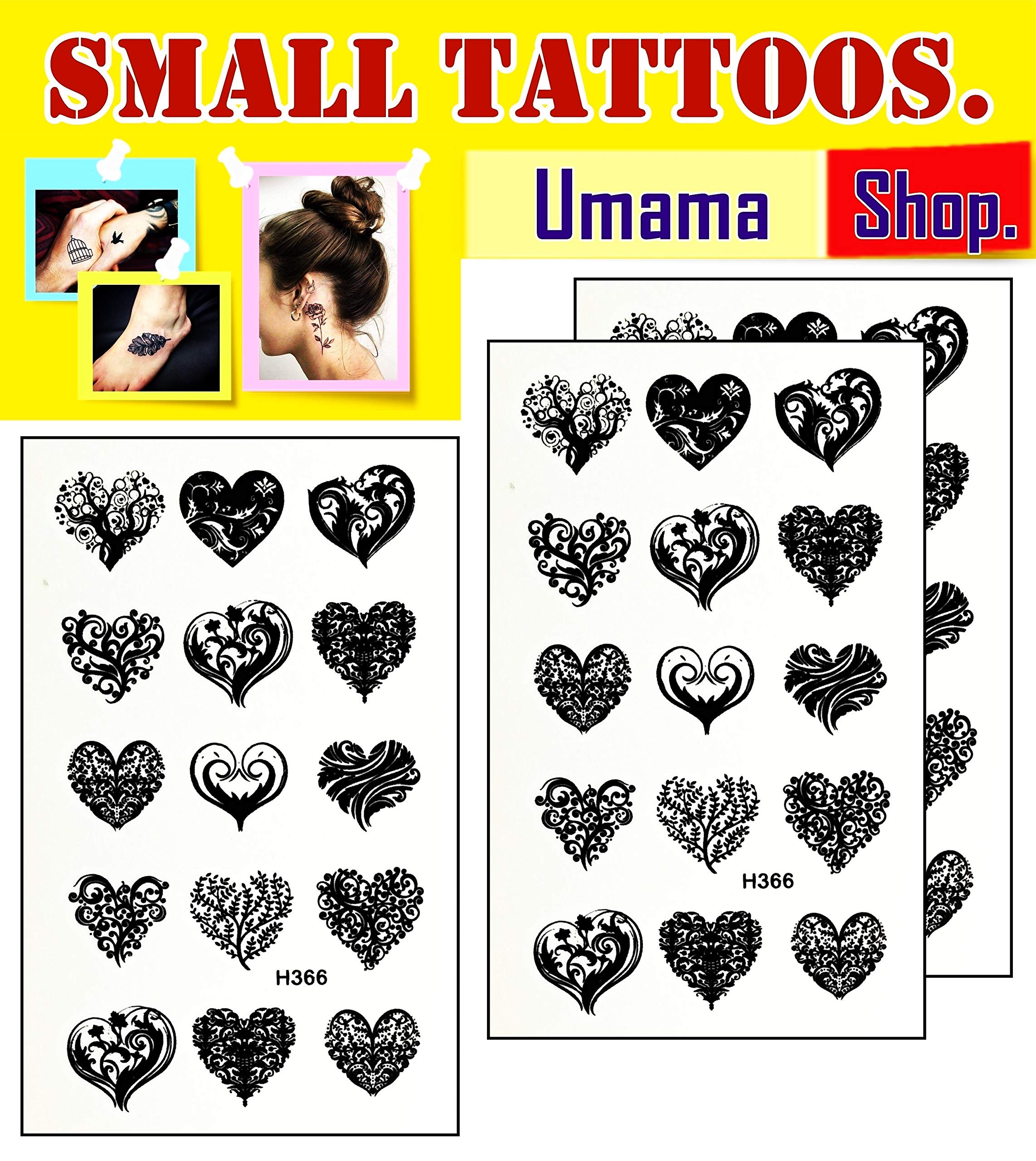 3 Pack Mini Heart Love Flower Cartoon Fake Tattoo Stickers - Waterproof Temporary Body Art for Arm, Chest, Shoulder - Perfect for Parties, Festivals, Cosplay & DIY Makeup Designs (Men & Women)