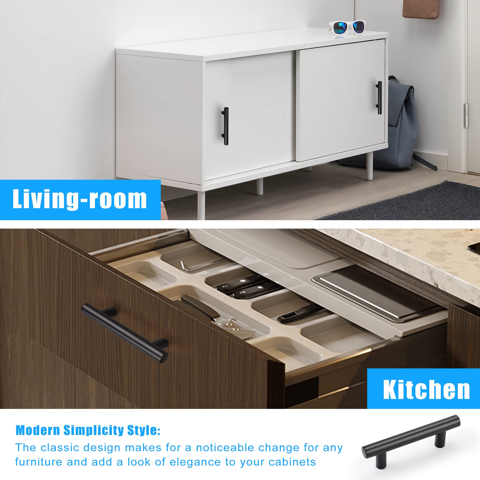 KNOBWELL 15 Pack 4 Inch Matte Black Cabinet Pulls - Stainless Steel Kitchen Drawer Handles with 2-1/2 Inch Hole Center - Perfect for Vanity, Chest, Kitchen Cabinets & Cupboards | Durable Hardware for Home, Office & Commercial Spaces