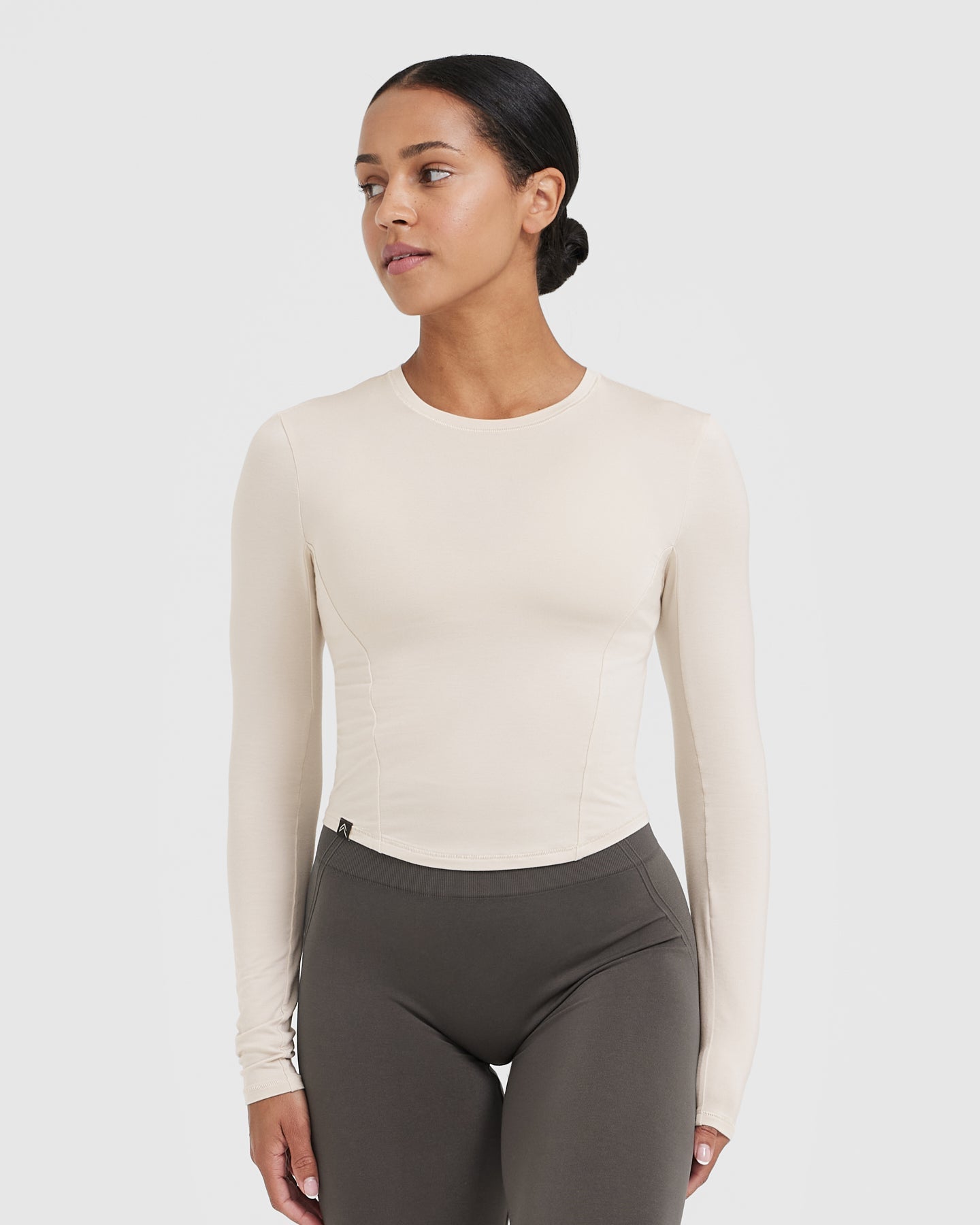 Mellow™ Soft Mid Long Sleeve Top for Women - Comfortable Stretch Casual Blouse in Sand Beige | Perfect for Work, Date Night & Everyday Wear