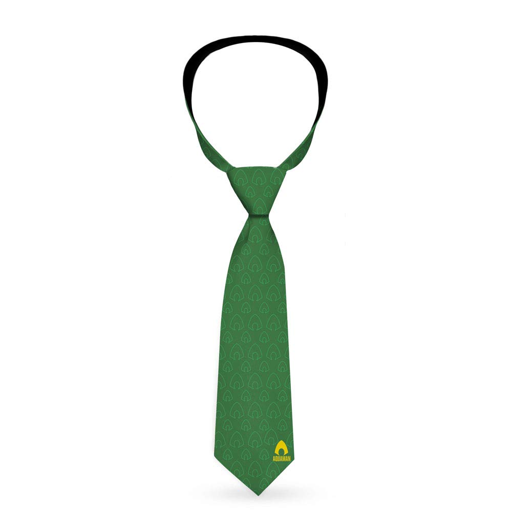 AQUAMAN Classic Icon Monogram Green & Gold Necktie for Men | Premium Silk Tie for Business, Weddings & Formal Events