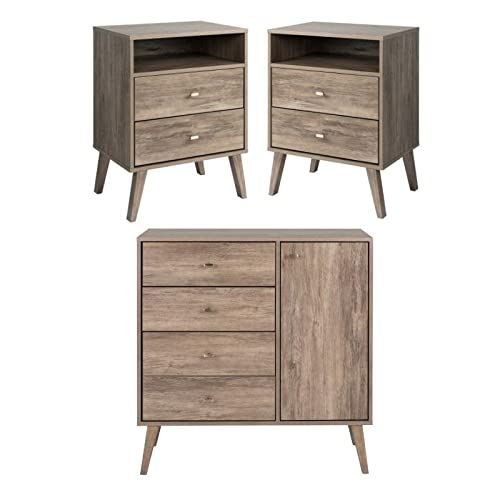 Modern 3-Piece Bedroom Set with 2 Tall Nightstands & 4-Drawer Storage Chest - Perfect for Master Bedroom, Guest Room or Apartment Decor