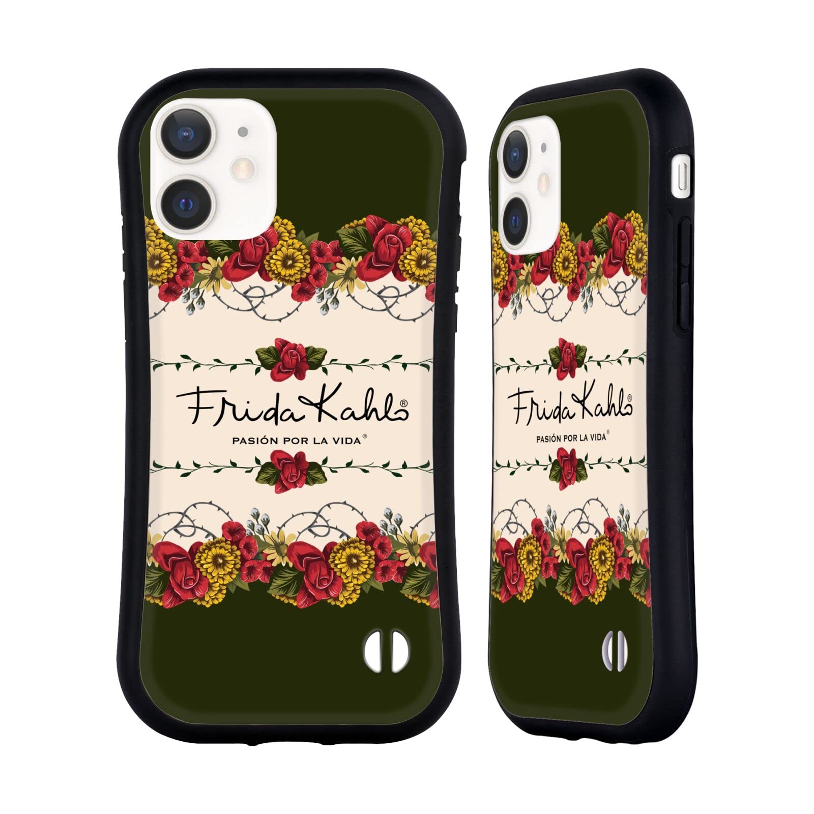 Frida Kahlo Red Floral Hybrid Case for Apple iPhone 12 Mini - Officially Licensed Phone Cover with Artistic Border Design | Perfect for Art Lovers & Fashion Accessories