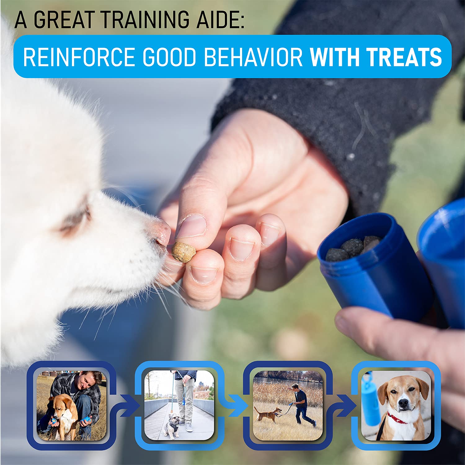 2 in 1 Dog Leash Treat Holder & Poop Bag Dispenser (Blue) - Convenient Waste Management System with 15 Eco-Friendly Extra Strength Bags - Perfect for Walking, Training, and Outdoor Adventures with Your Dog