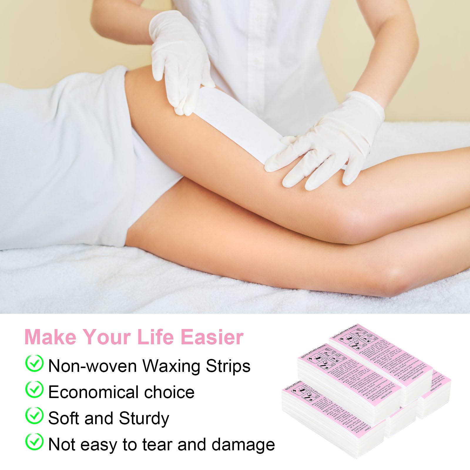 500 Pcs Wax Strips for Hair Removal - Non-Woven Viscose Paper Strips for Warm Wax & Sugar Wax - Bikini, Legs, Chest, Back, Face & Intimate Areas - Perfect for Home Waxing & Salon Use